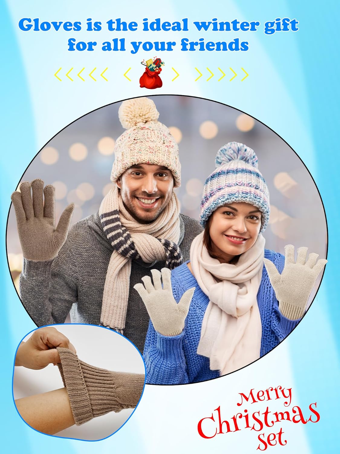 4 Pairs Men Womens Winter Gloves Touch Screen Glove Elastic Knit Gloves Thermal Lining Warm Glove for Cold Weather - Image 4