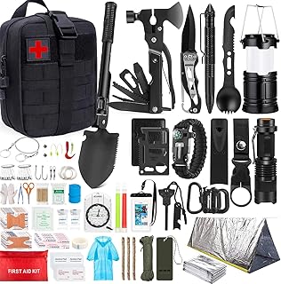 Survival Kit, 250Pcs Survival Gear First Aid Kit with Molle System Compatible Bag and Emergency Tent, Emergency Kit for Ea...