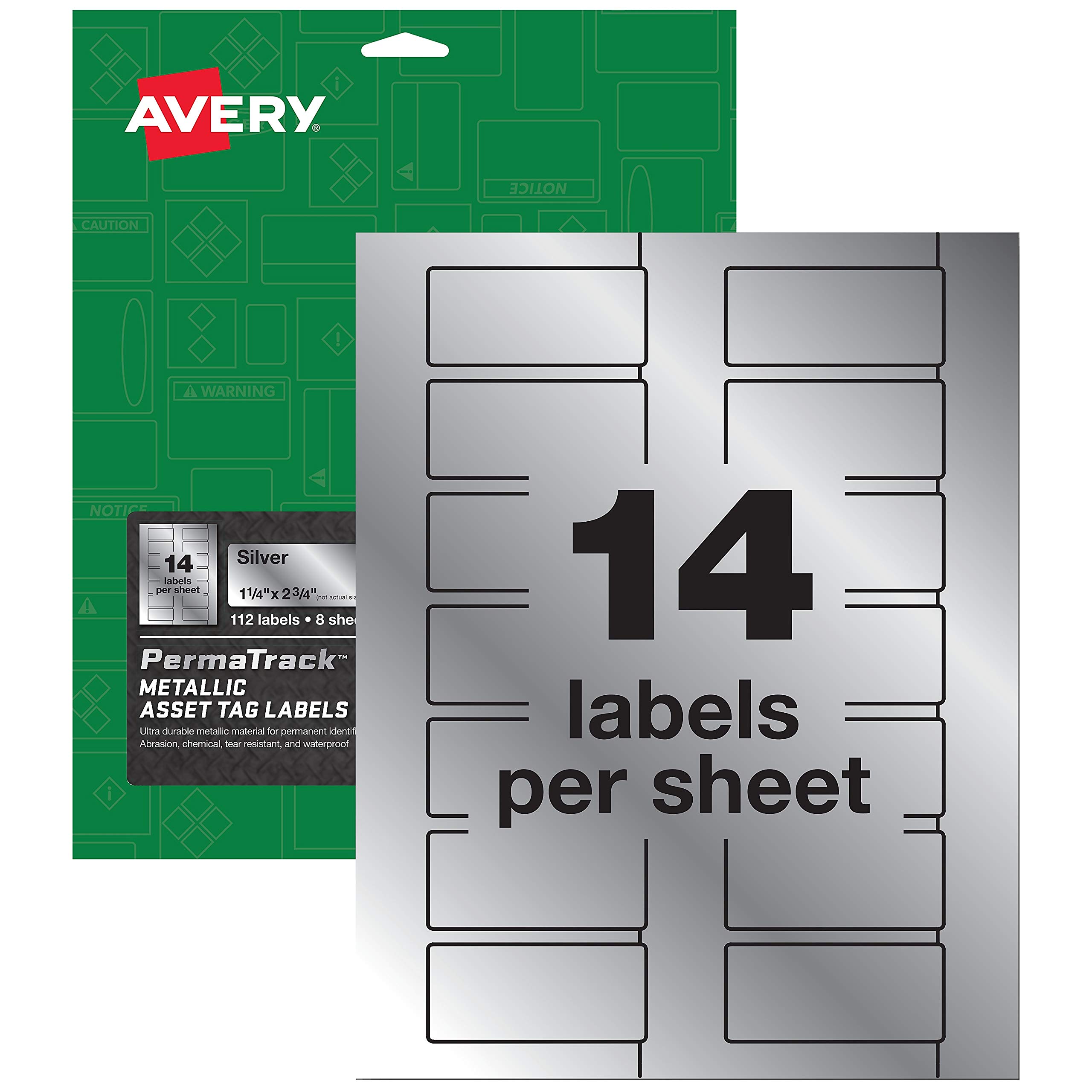 Avery Metallic Asset Tag Labels, 1-1/4 x 2-3/4", Laser Printable Tags, 112 Waterproof Labels (61528)
