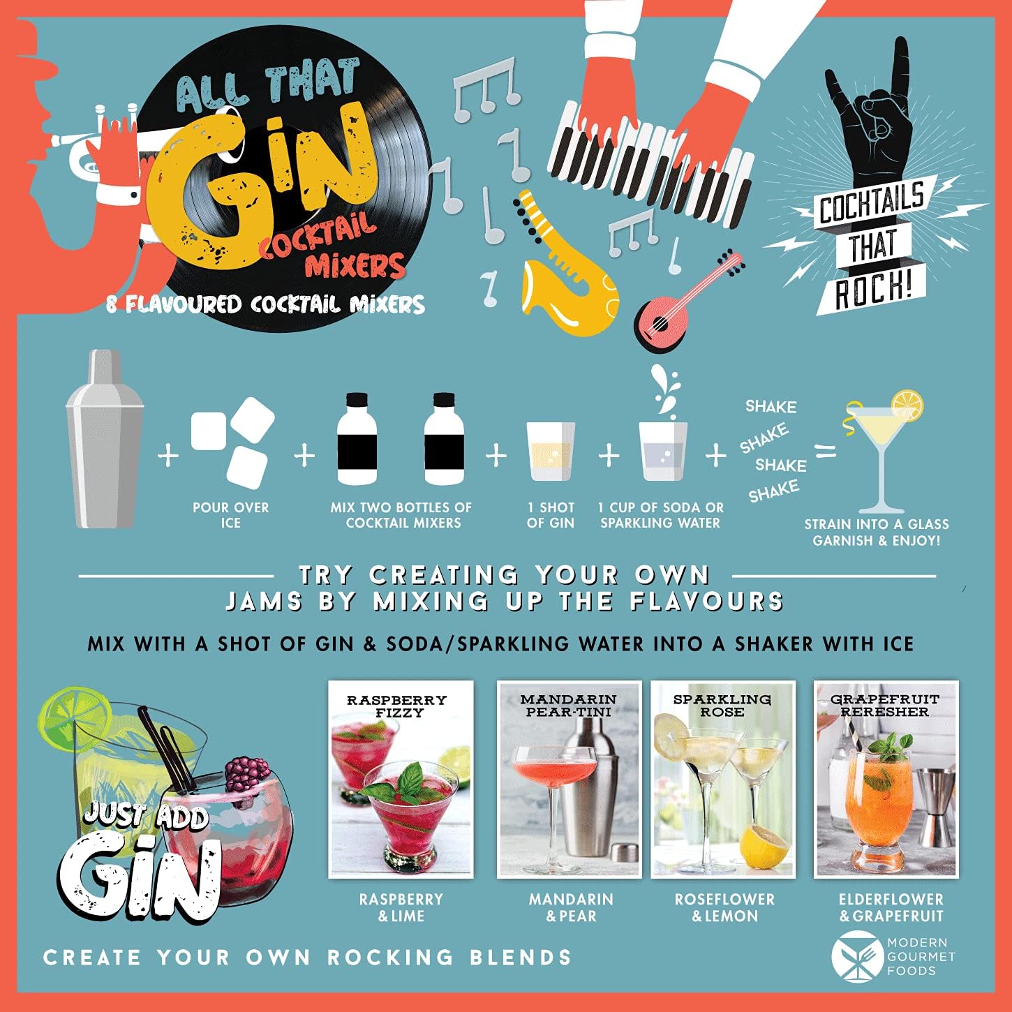 Buy Modern Gourmet Foods, Greatest Hits Cocktail Mixers for Gin Gift Set, Flavours Include Lime