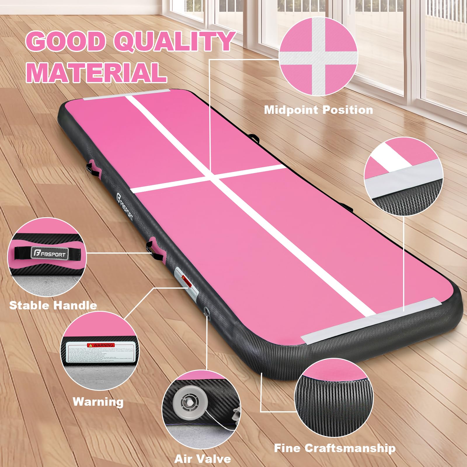 FBSPORT Air Tumbling Track Ginnastica Artistica 10cm di altezza Tappetino da Ginnastica Gonfiabile, 3m Air Tumbling Tappetino Tappeto Ginnastica Artistica da casa con Pompa per All'aperto, Yoga