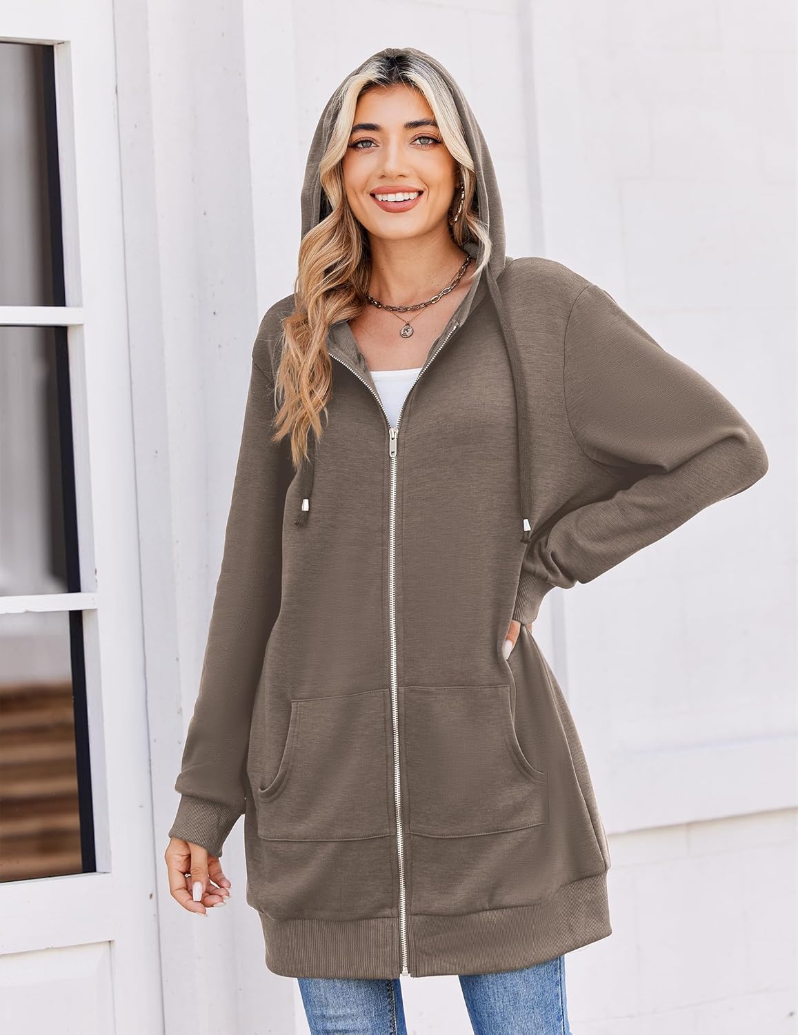 Zeagoo Women's Zip Up Hoodies Long Tunic Sweatshirts Oversized Fleece Casual Long Sleeve 2026 Fall Hoodie Jacket Coat - Image 4
