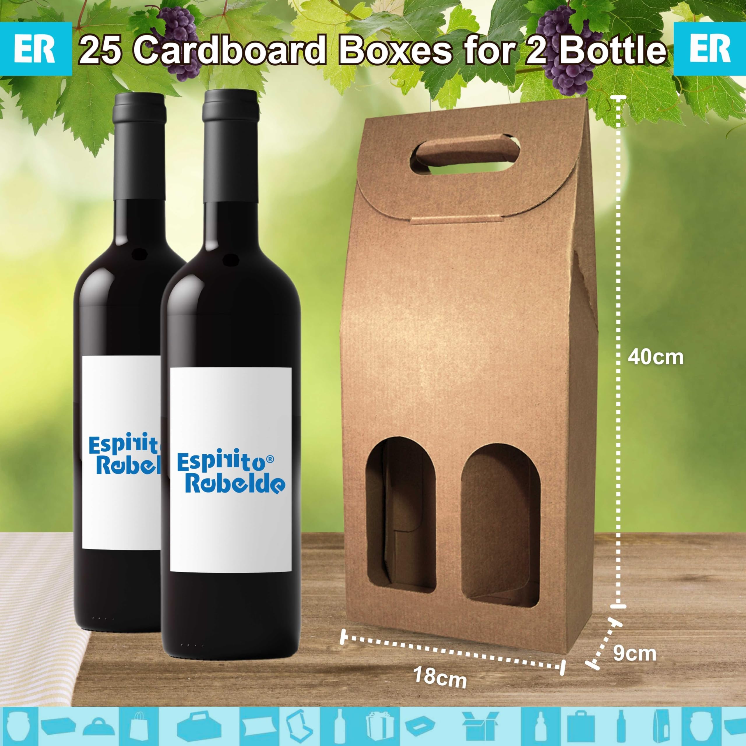 25 cajas de cartón marrón vacía para 3 botellas de vino personalizadas 27 x 9 x 40 cm – Embalaje para botellas de vino para Navidad, Pascua, cumpleaños, para bodegas de vino, logotipo,
