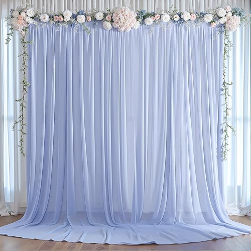 Miniatura 2 de Cortinas de fondo azul bebé de 10 pies x 10 pies, tela de gasa chiffon transparente sin arrugas, tela de fondo fotográfico drapeada para arco de