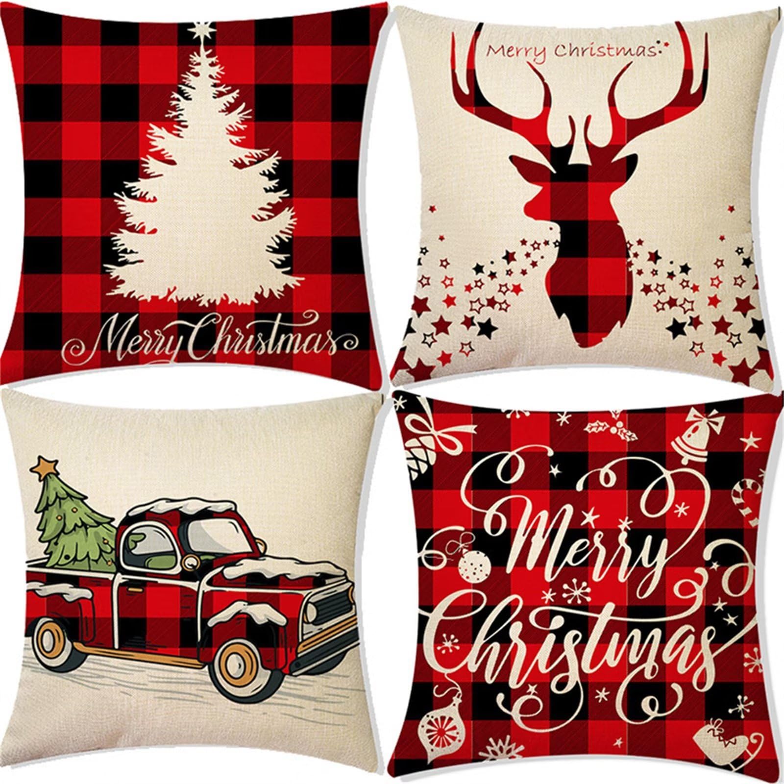 Set di 4 Fodere per Cuscini 65x65cm,cuscini per divano Natale rosso Giardino Esterno Fodere per Cuscini Decorativi Velluto Quadrate per Cuscino,per Casa Soggiorno Camera da Letto Divano YG1112