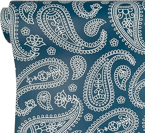 Miniatura 2 de Yifely Revestimiento autoadhesivo para estantes, papel extraíble para cubrir cajones de estanterías de casas de alquiler, cachemira vintage, 17.7