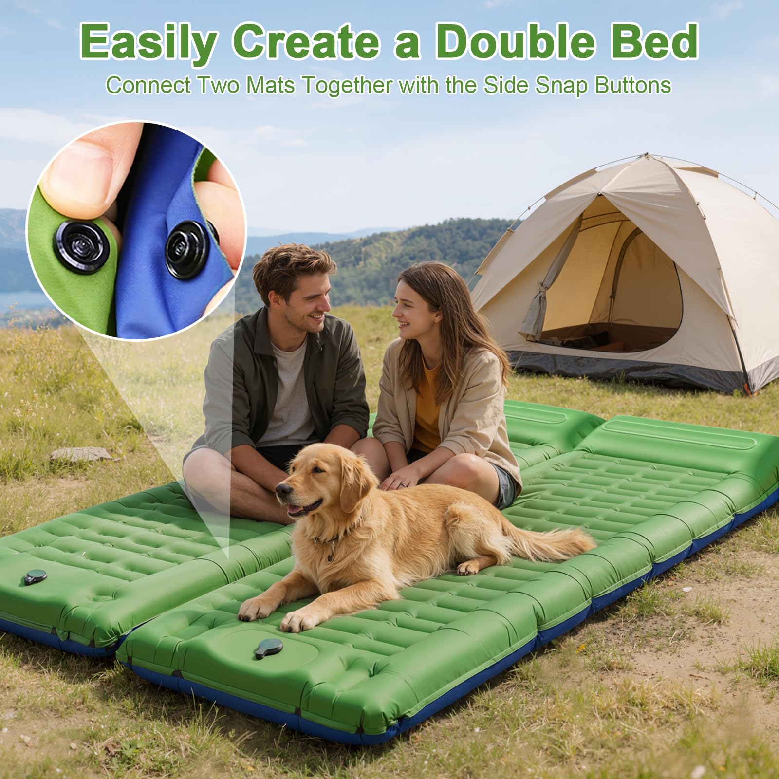 JATEKA Materassino Gonfiabile Campeggio Ultra Leggero con Cuscino Integrato 14 cm Materasso Gonfiabile Singolo per Viaggi Outdoor Spiaggia Materassino da Campeggio Azzurro-Verde