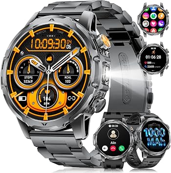 Military Smart Watch for Men, 1.53" Fitness Tracker with 1000 mAh Ultra-Long Battery/Flashlight/Bluetooth Calling/Health Monitor / 120+ Sports Modes / IP68 Waterproof for iOS Android, Black