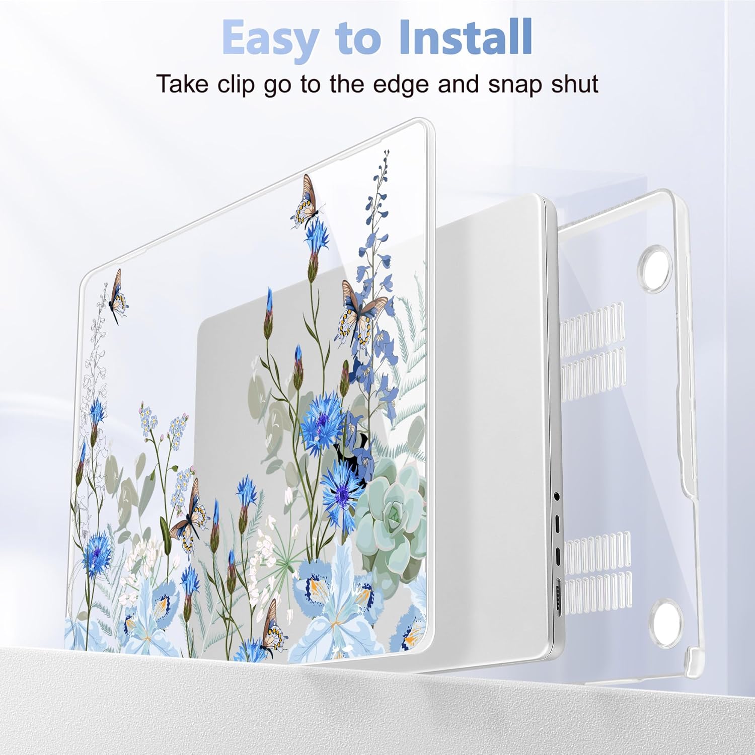 May Chen Case for MacBook Pro 14 inch, Models A2442 A2779 A2918 A2992 A3401 A3185 A3112 A3434, M1 M2 M3 M4 M5 Chip (2021-2025 Release), Plastic Hard Shell Case with Keyboard Cover, Blue Flowers - Image 9