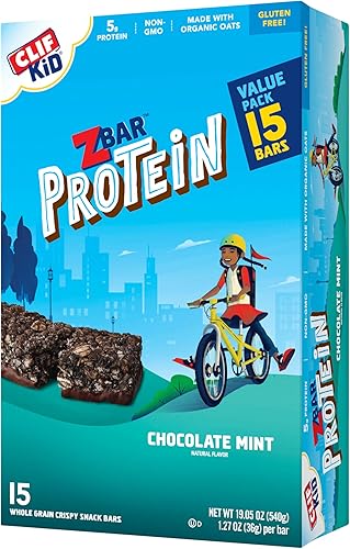 CLIF KID ZBAR - Barras de granola de proteínas, sabor a chocolate y menta, sin OMG, orgánico, para lonchera (barras energéticas de 1.27 onzas, 15