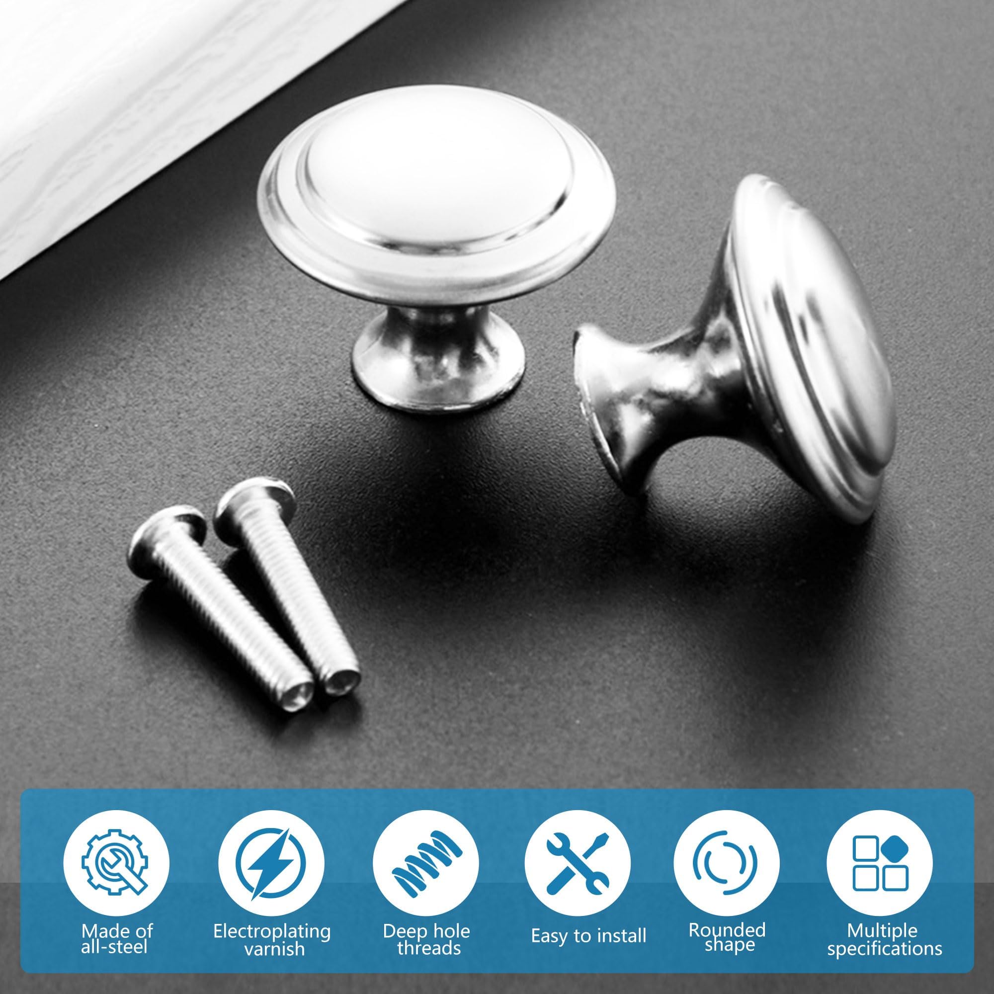 Xiciki 20 Pcs Cabinet Door Knobs, Hardware Sturdy Knobs Brushed Nickel Round Drawer Handle - Image 3