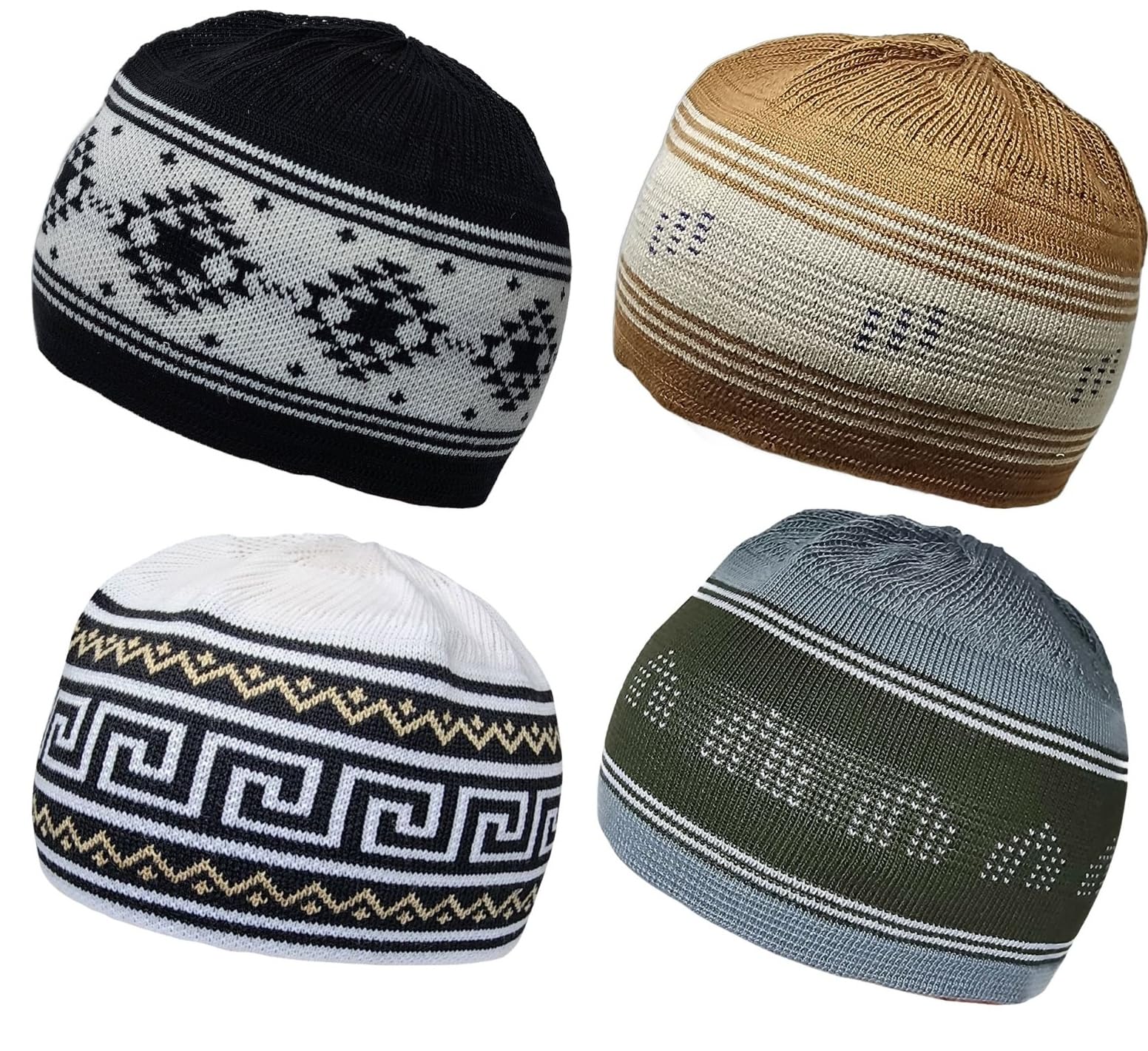Set 4 Kufi Hat for Men Muslim AMN-225 Beanie Skull Cap Islam Taqiyah Takke Gift