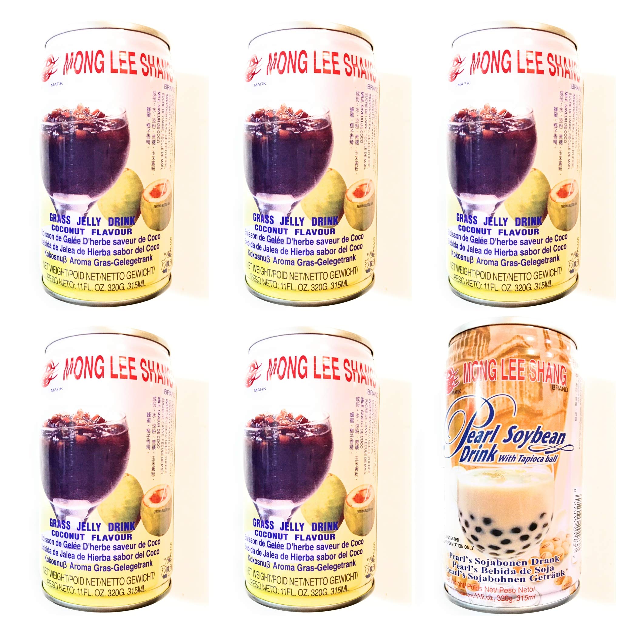 5 Pack Mong Lee Shang Coconut Flavour Grass Jelly Drink(11 Fl Oz Each) And 1 Mong Lee Shang Pearl Soybean Drink With Tapioca Ball 11 Fl Oz