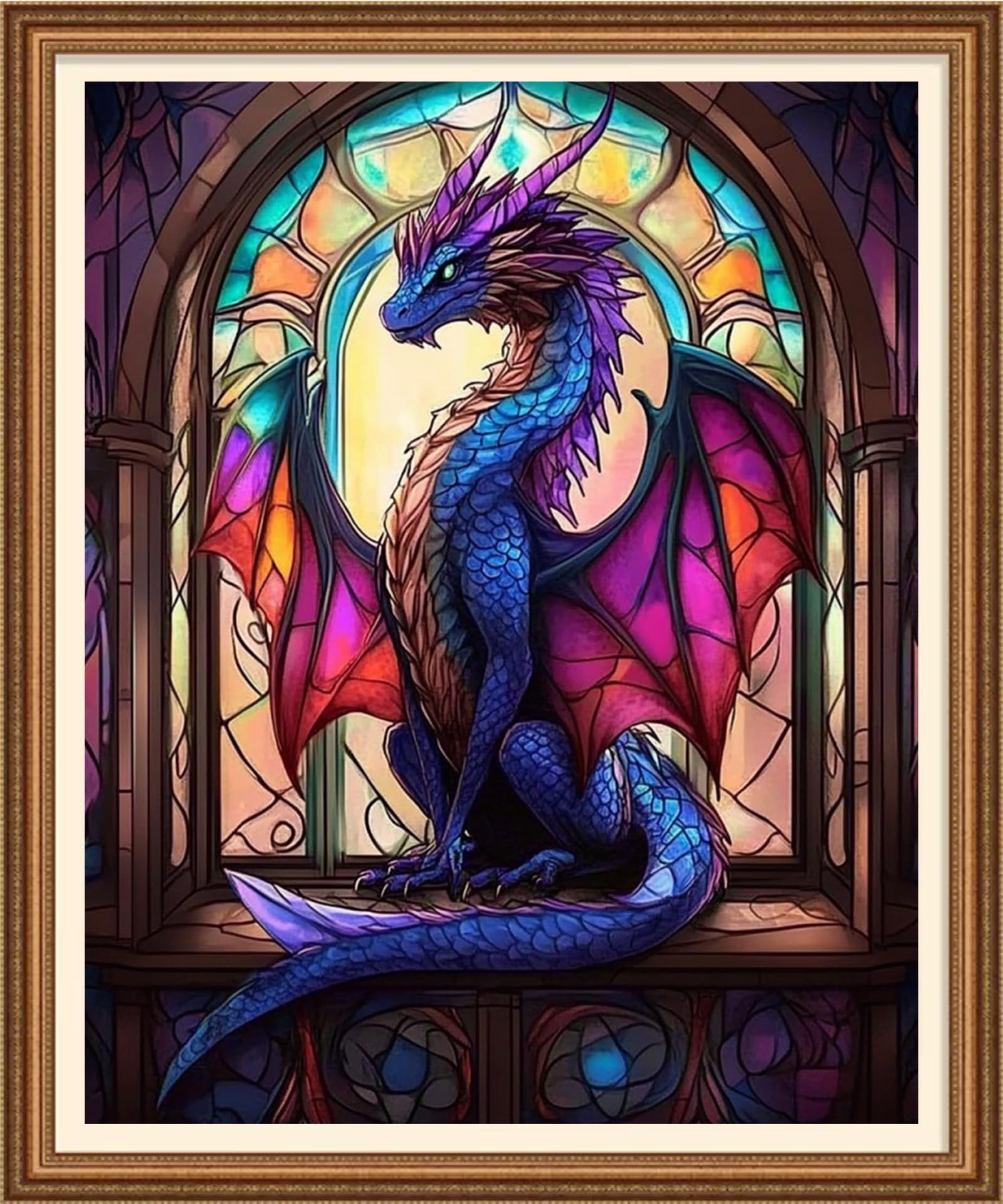 Redxing Stamped Cross Stitch Kits Full Range of Embroidery Starter Kits- Needlepoint Counted Cross Stitch Kits for Beginner Adults 11CT Printed Embroidery Kit-Colorful Dragon Arch 16x20 inch
