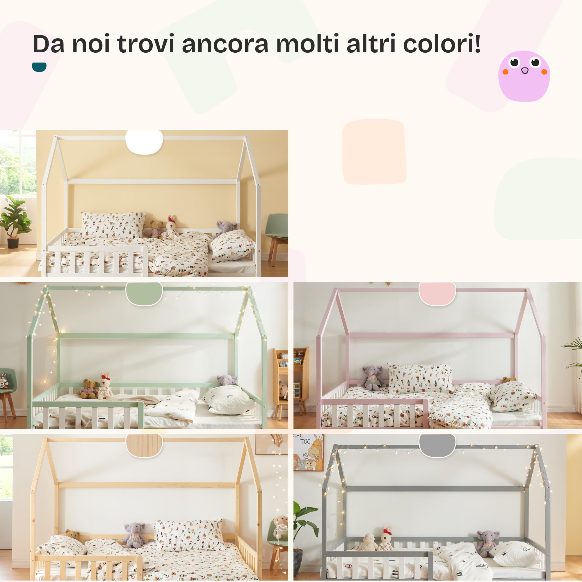 [en.casa] Letto per Cameretta Lettino a Forma di Casetta con Sbarre Letto Piazza e Mezza per Bambini Struttura in Legno di Pino 120 x 200 cm Bianco
