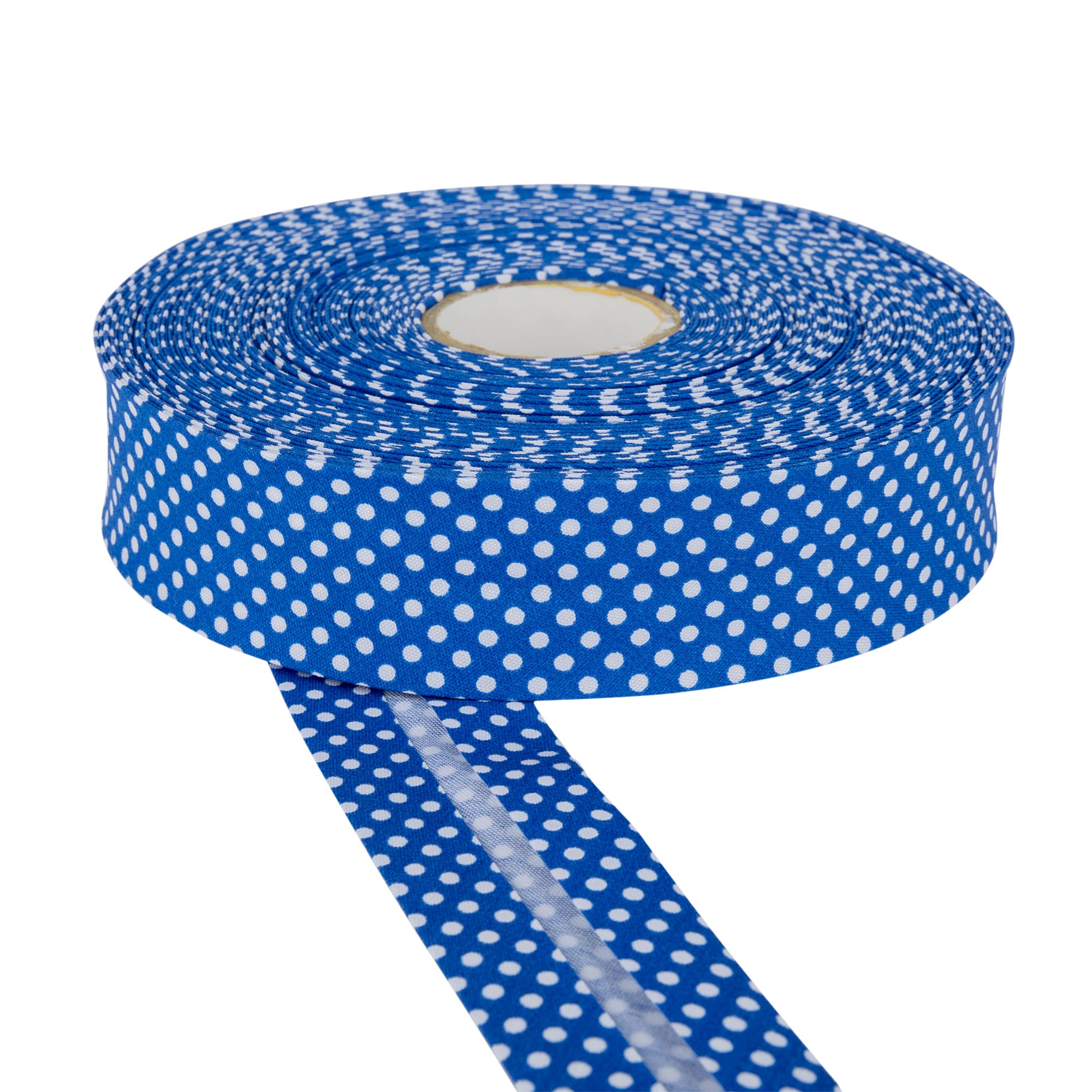 DFL 30mm Polka Dot Cotton Twill Bias Binding Tape – Double Fold – Edging for Sewing, Bunting, Quilting, Crafts & Garment Finishing – Available in 5m & 25m (Royal Blue, 5 Metre)