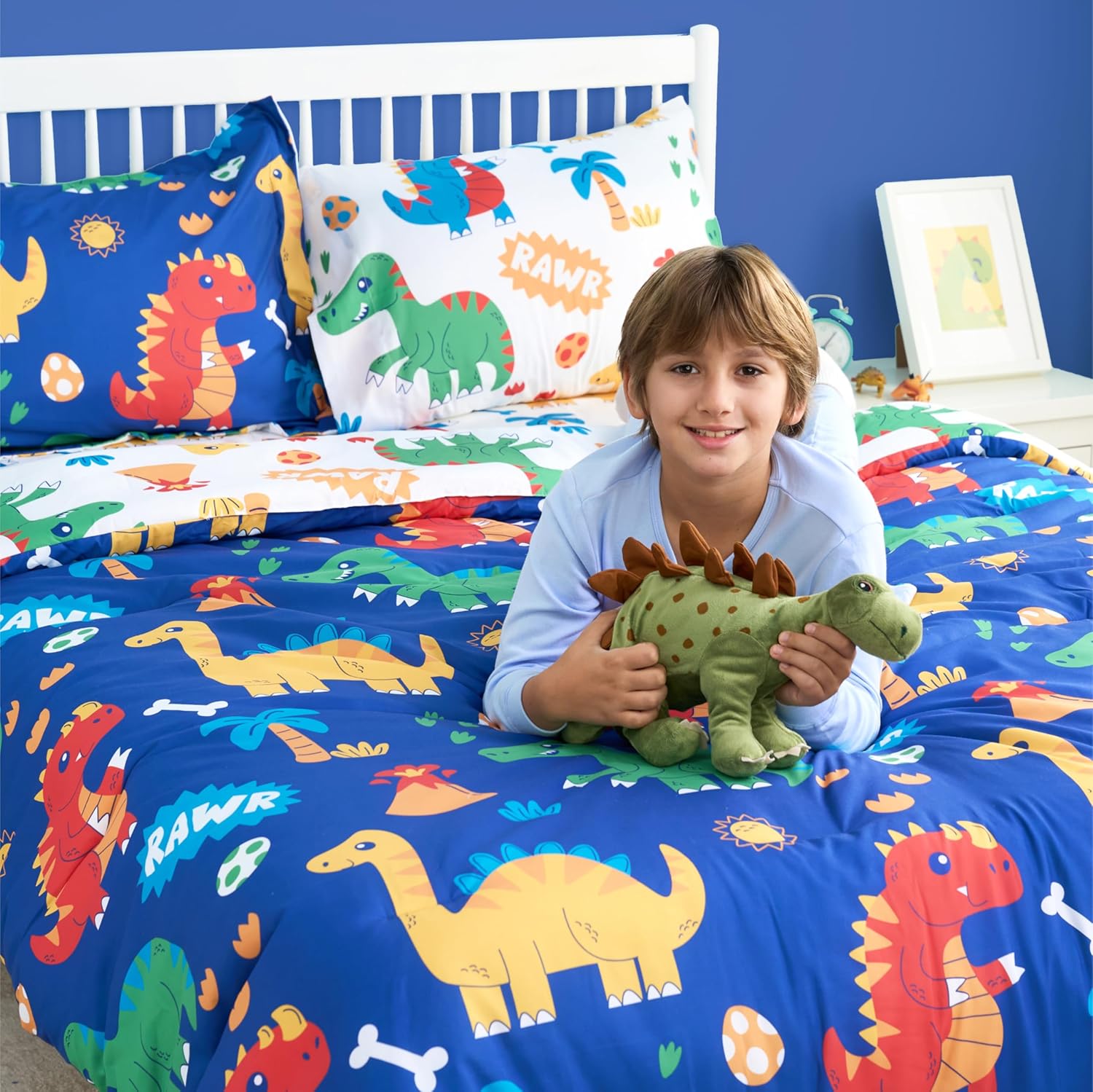 Joiedomi Kid Twin Comforter Set 5 Piece Cute Dinosaur Bedding Set for Boys Girls Super Soft Microfiber Bed in a Bag with Comforter Sheets Pillowcase Sham - Image 7