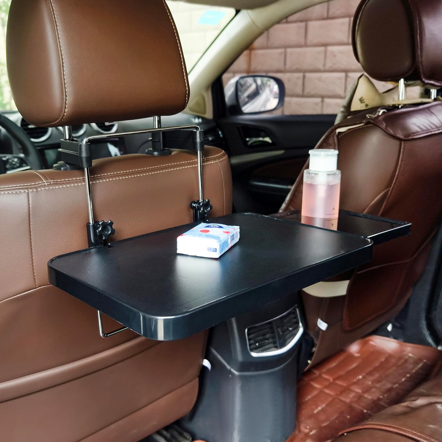 2 in 1 Car Steering Wheel Tray/Back Seat Headrest Tray for Eating Food Drink and Writing Laptop Work, Black Car Desk