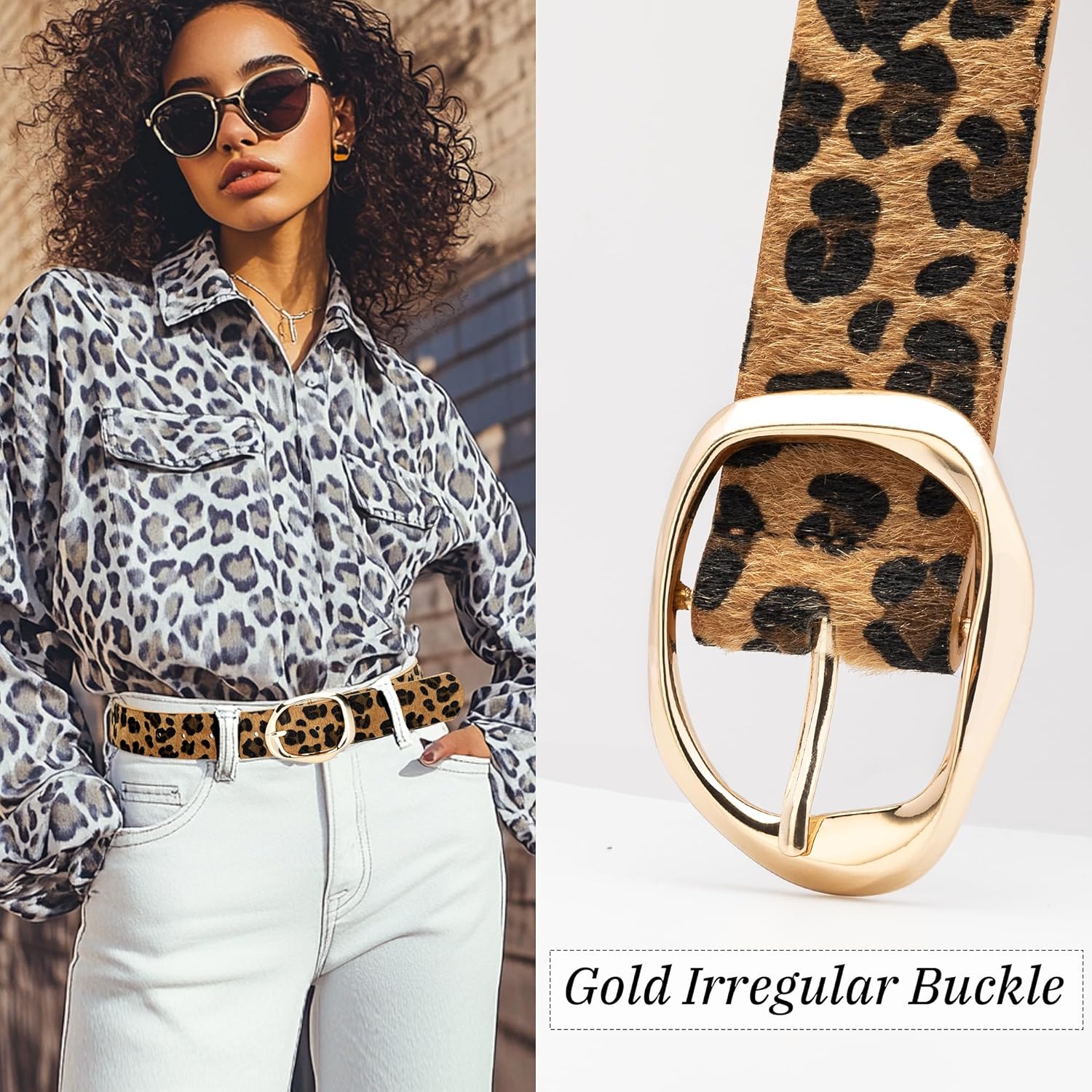 Womens Leather Belt Fashion Waist Belts for Women Dresses Jeans with Gold Buckle - Image 2