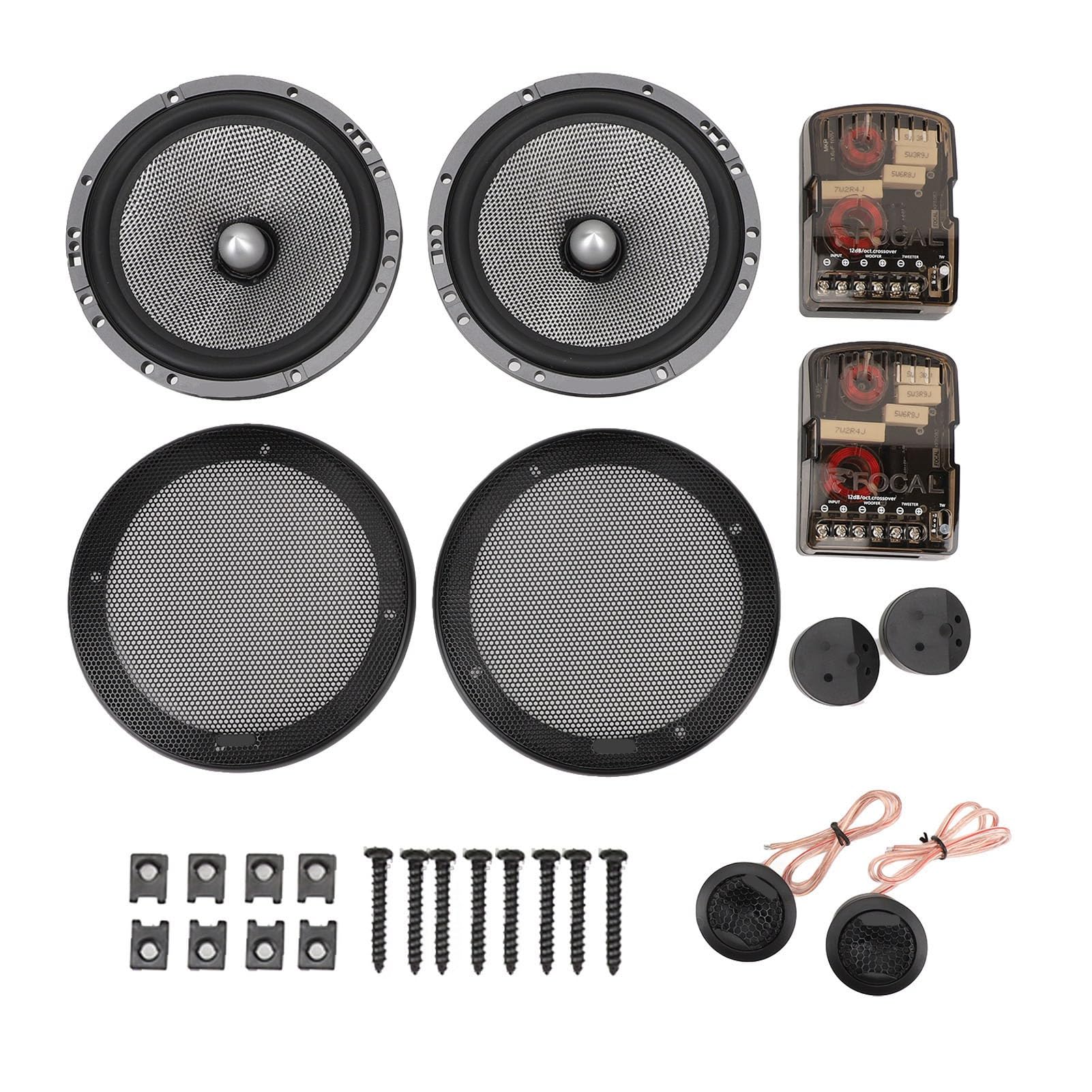 Ausla Set Altoparlanti per Auto da 6,5 ​​pollici, di Altoparlanti con Componenti a Cono in Fibra di Vetro 60 W 4 Ohm con Tweeter Crossover, 91 DB da 60 Hz a 20 KHz per Audio di Luoghi Pubblici di Case