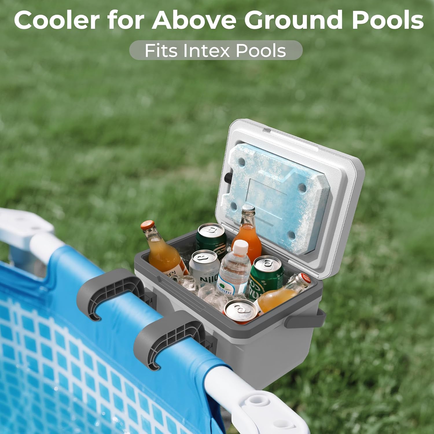 Portable Personal Cooler, Poolside Ice Chest for Above Ground Pool or Spa - Fits Intex Pools, Hard-Sided Cooler with Bonus Ice Pack for Lunch, Drink, Camping, Picnic, Beach, Fishing