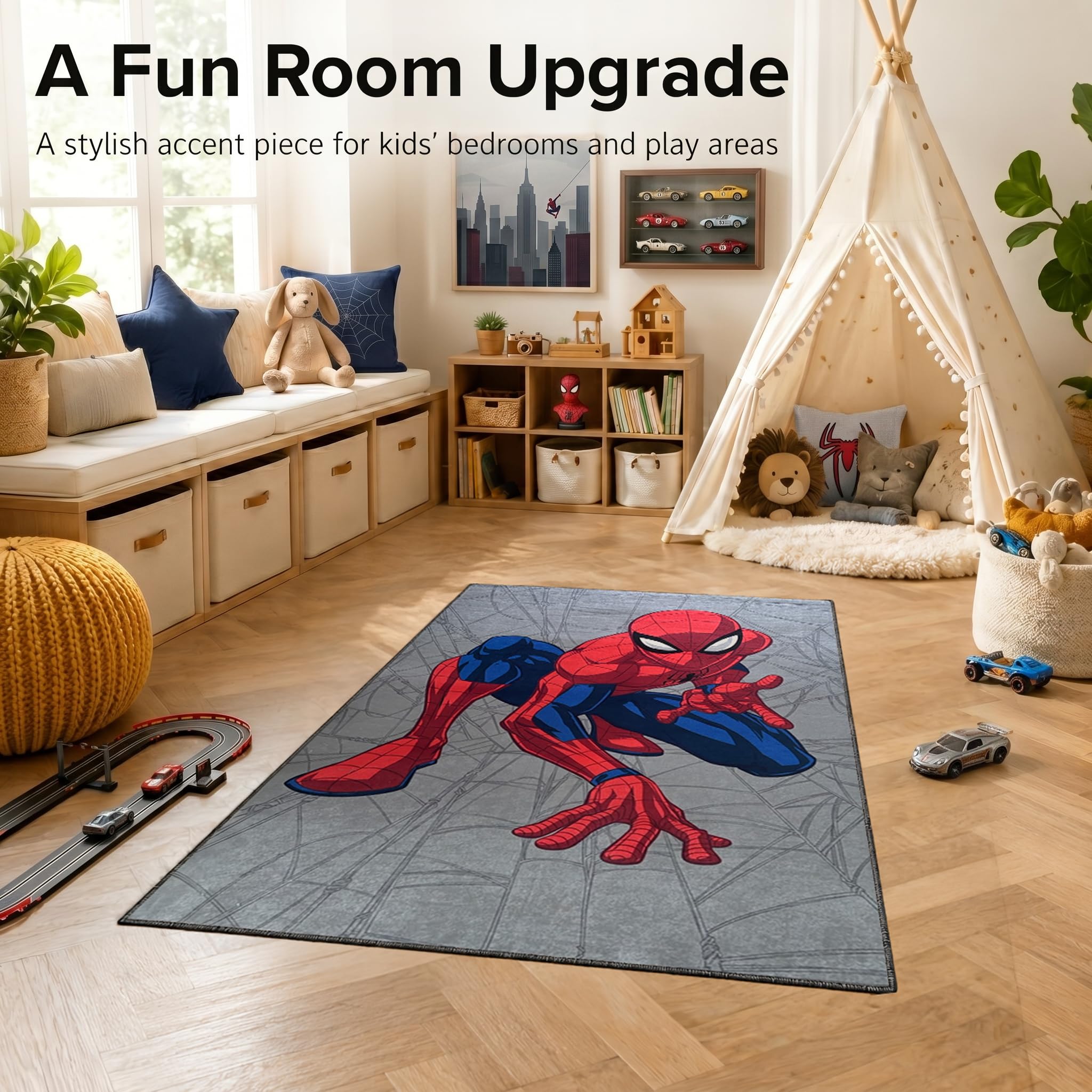Disney Home Tapis pour Enfants, Tapis de Jeu sous Licence Officielle pour Chambre d'enfant, Salle de Jeux, Tapis de Jeu antidérapant et Lavable en Machine, Tapis Spiderman, 80x120cm