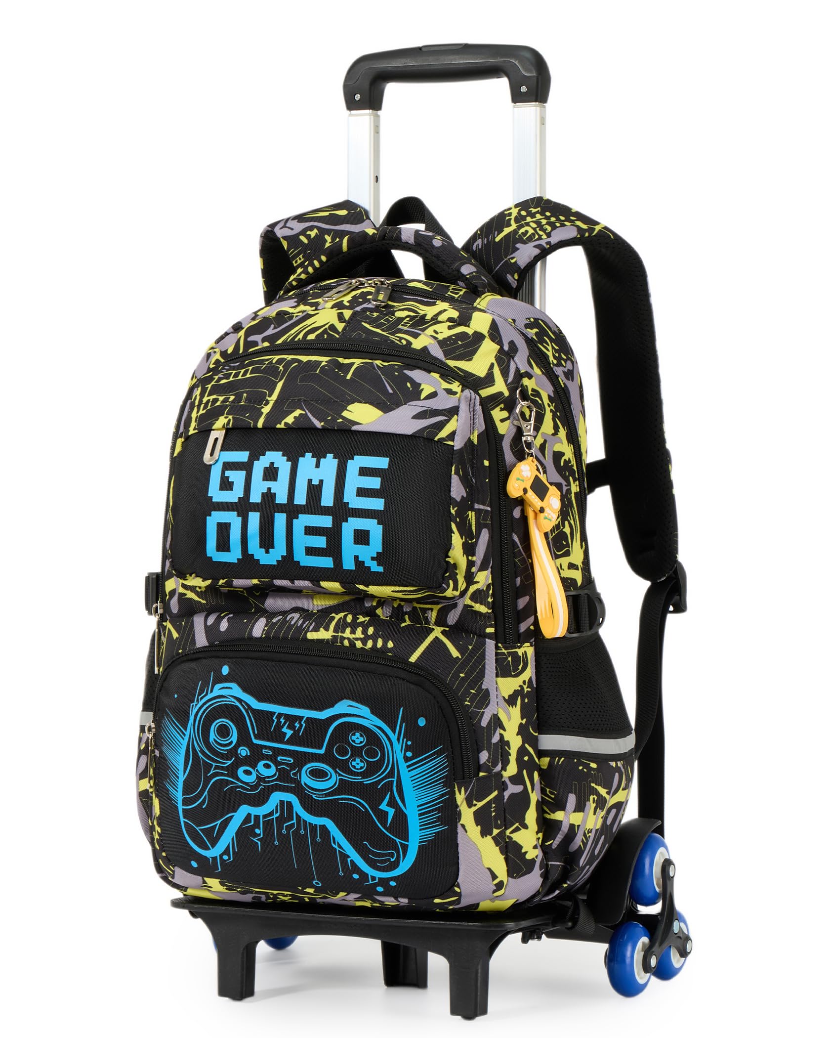 Amythe Mochila Trolley Niños 8 a 12 Años con 6 Ruedas Luminosa, Amarillo | Impermeable Grande Reflectante Ligero Amarillo Daypack Multi-Bolsillos Espacioso Resistente para Colegio Viaje Excursión