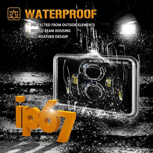 Miniatura 4 de Auxbeam Faros delanteros LED de 4 x 6, 4 faros delanteros rectangulares aprobados por DOT de 60 W, H4651, H4652, H4656, H4666, H6545, compatibles