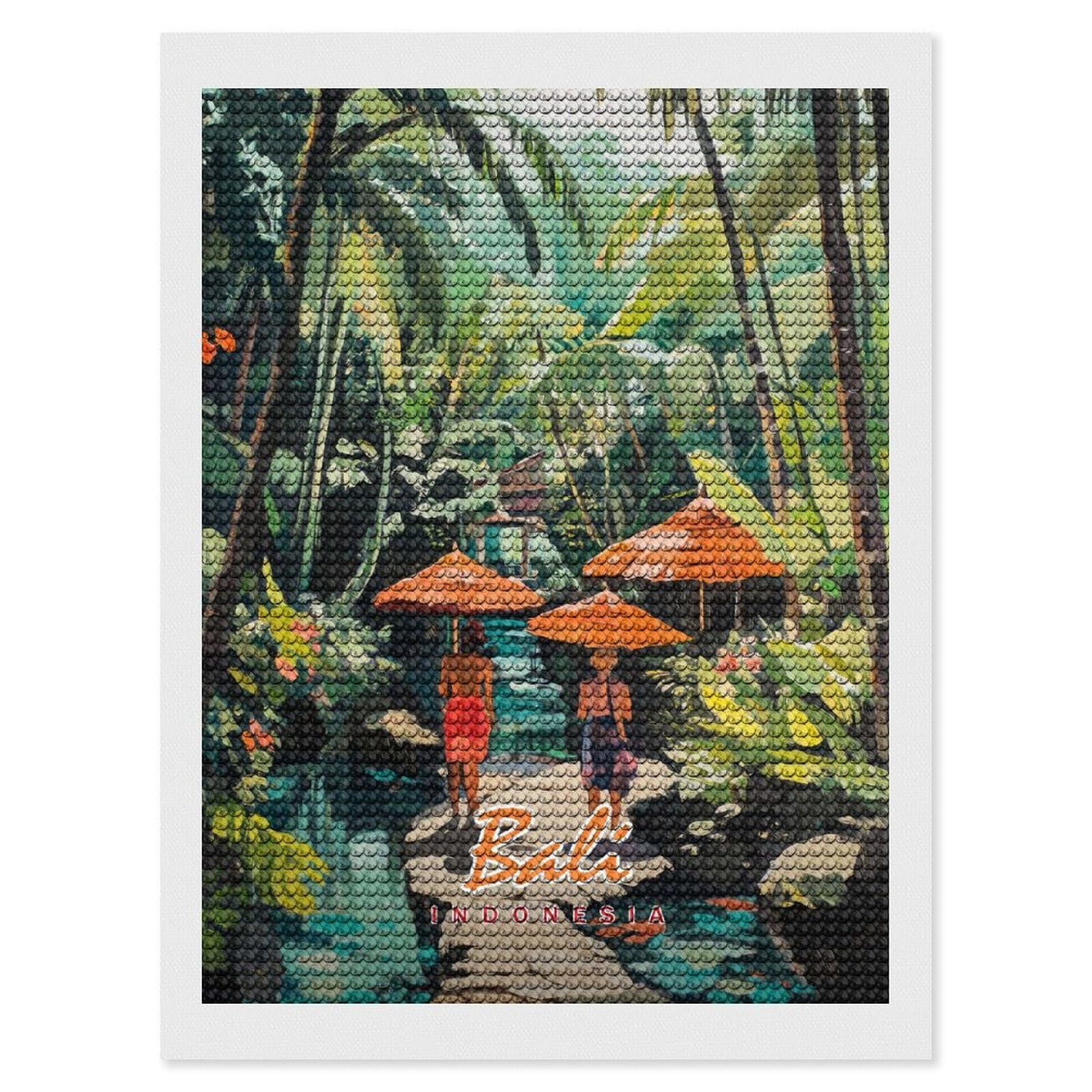 Junmoney Bali Tropical Paradise Diamond Painting Kit 12"x16", Easy Handmade Project, Easy to Enjoy, Aesthetic Room Decor, Christmas Gift