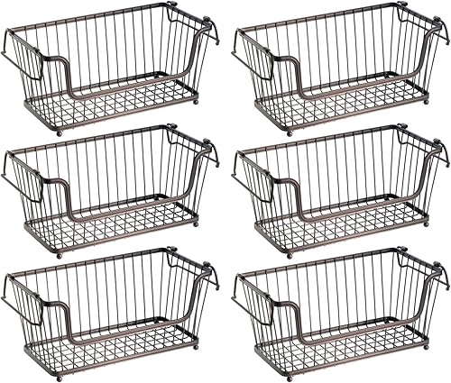 Miniatura 9 de mDesign Cesta apilable de metal para almacenamiento de cocina, cesta de alambre con asas para despensa, organizador apilable de alambre para