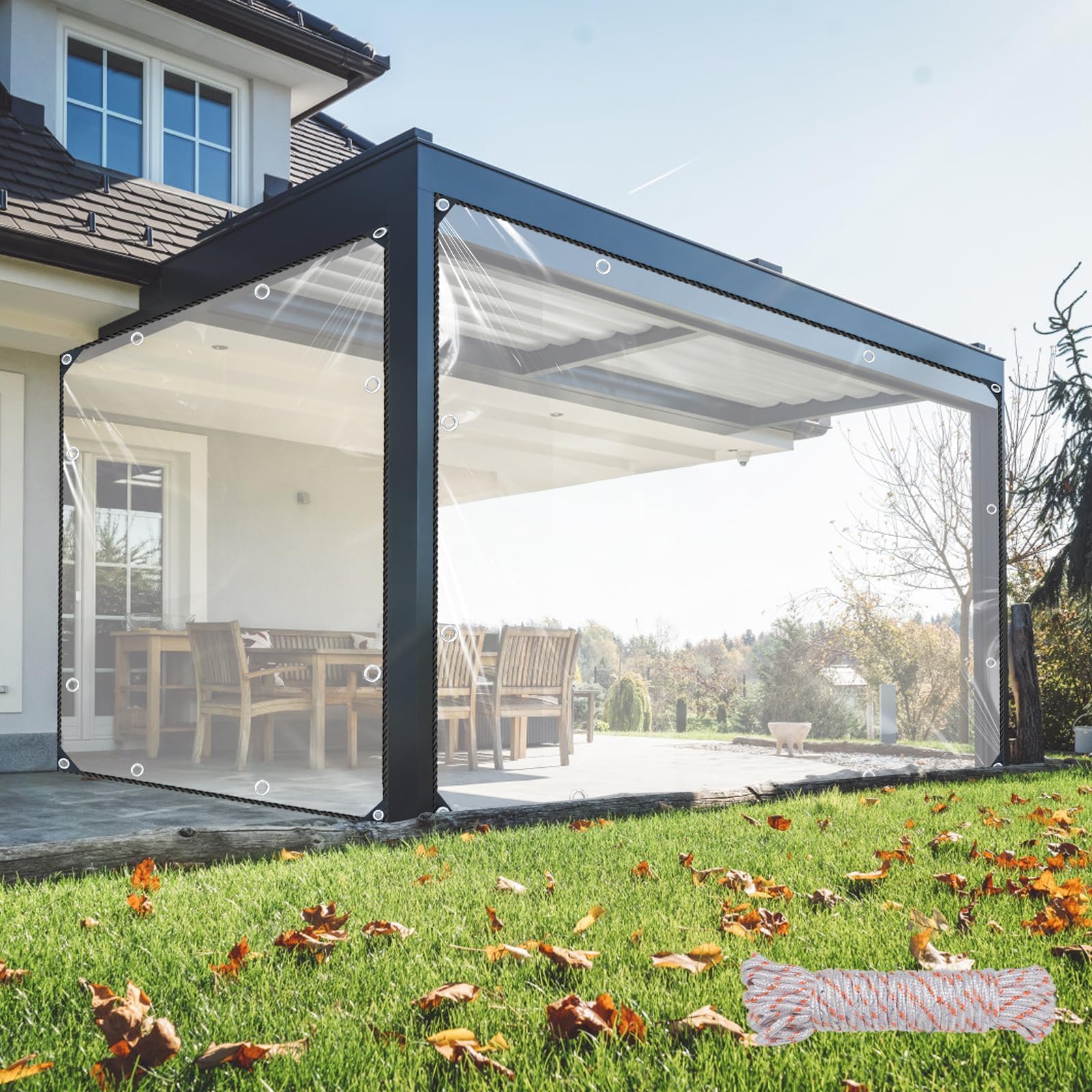Luabue 3m×3m Clear Tarpaulin Waterproof Heavy Duty 440g/m² PVC Transparent Tarpaulin Clear Tarp with Reinforced Eyelets & Rope, Windproof PVC Pergola Cover Gazebo Side Panels for Garden Greenhouse — image 1