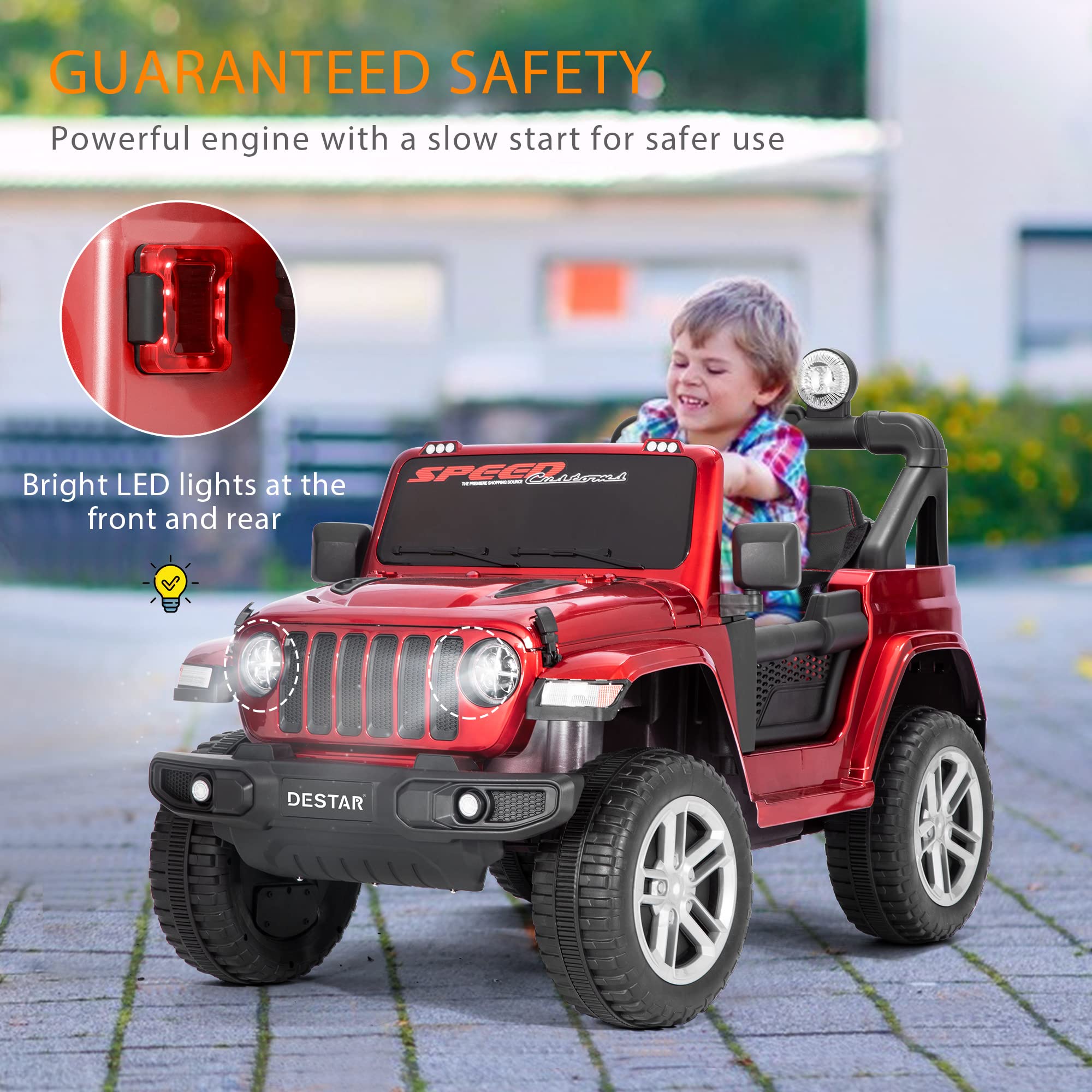 DEStar 12V Rideon Truck with Parental Remote Control, Battery Powered Kids Toy Car with 2