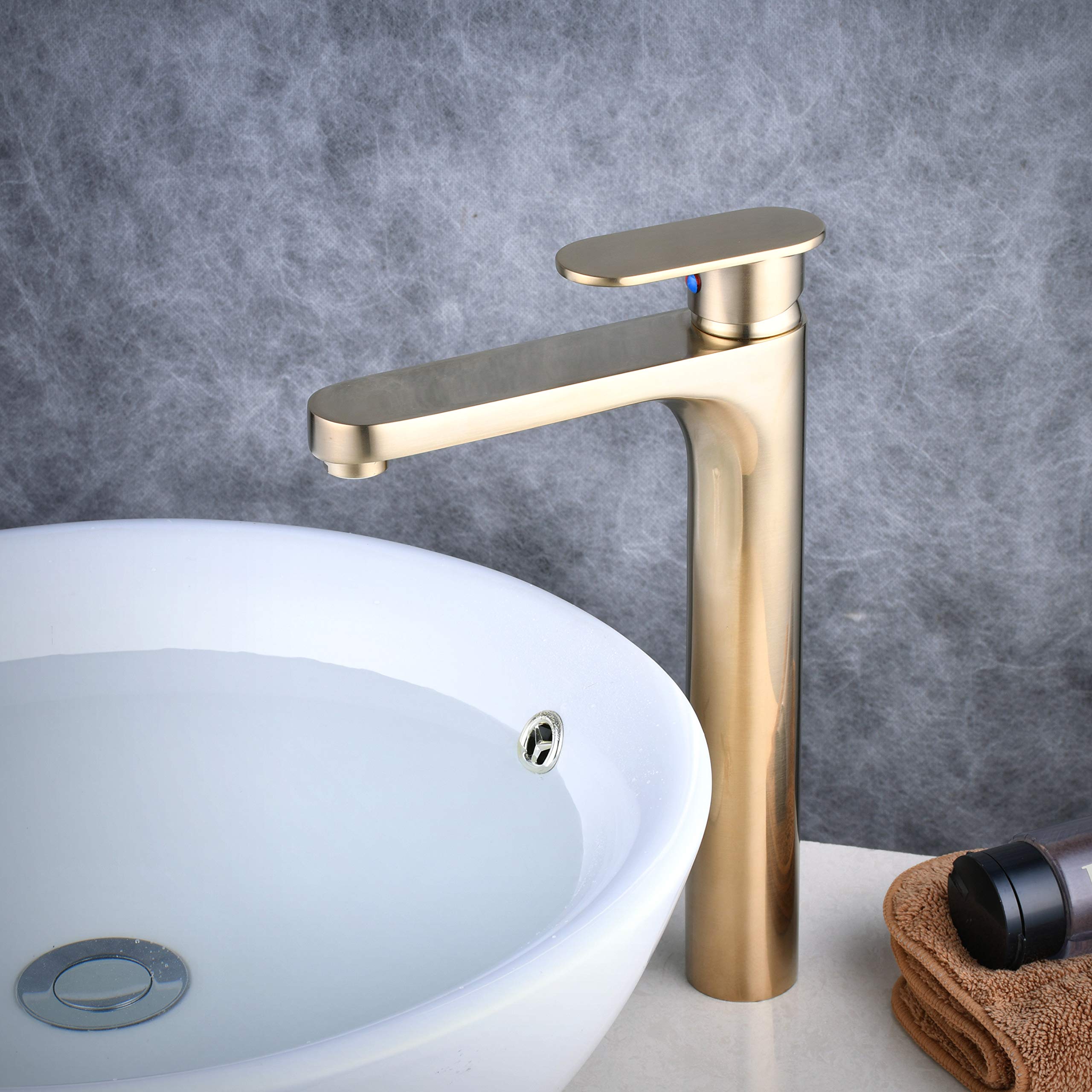Rubinetto Lavabo Bagno Beelee – Design Alto, Finitura Oro Spazzolato, Monocomando Per Acqua Calda/Fredda, Facile Da Installare