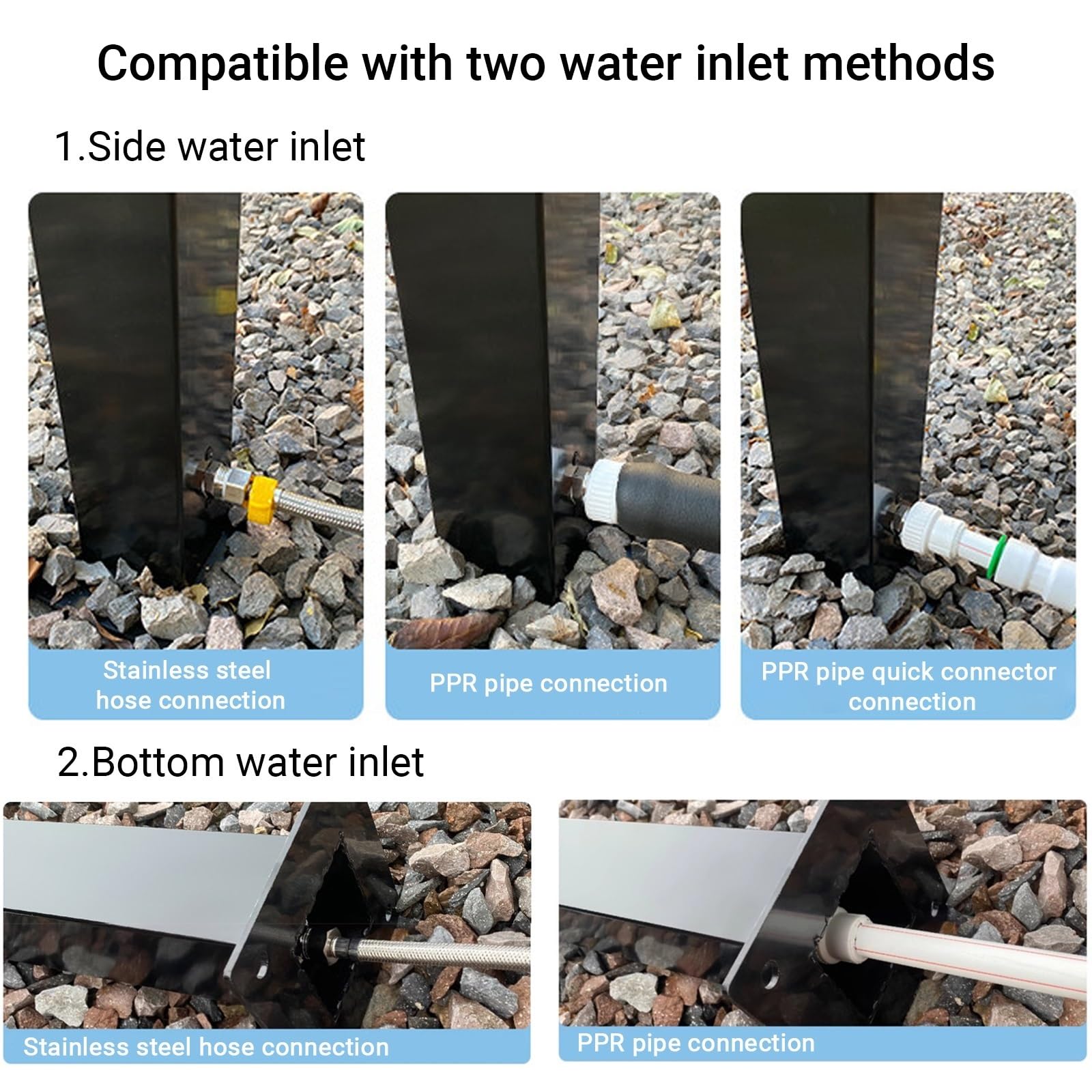 Columna de agua de acero inoxidable 304 para exteriores, hidrante de patio sin heladas, pistola de pulverización de refuerzo de 32 pies, doble salida para riego y limpieza de jardín