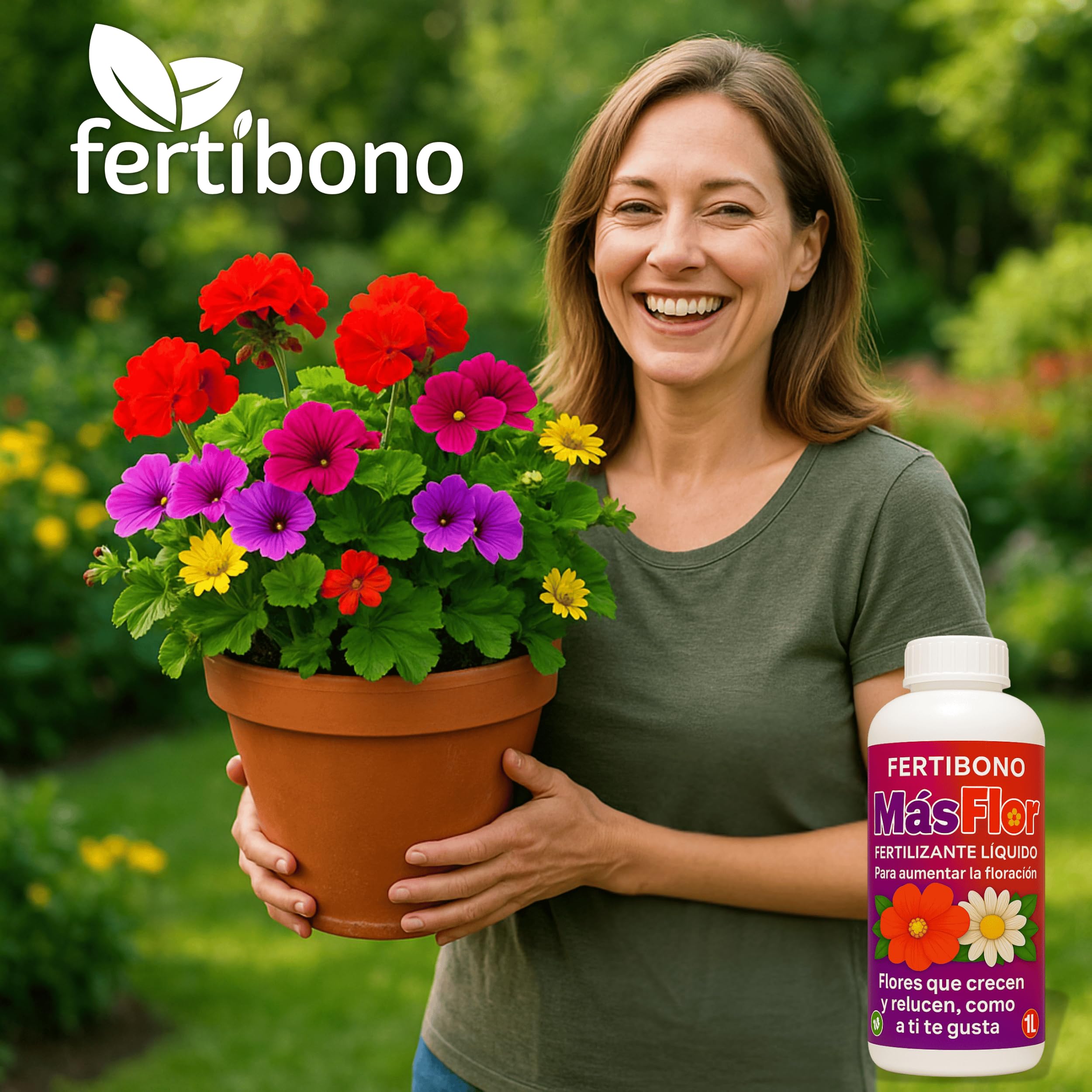 FERTIBONO MásFlor Fertilizante Líquido para Plantas con Flor – Potencia la Floración Natural – Con NPK, Molibdeno y Aminoácidos – Resultados Rápidos y Visibles – 100% Orgánico – 1L