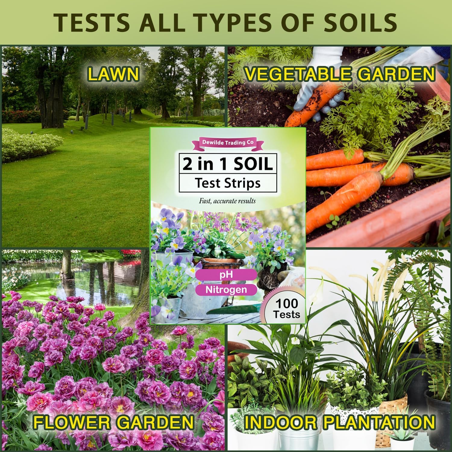 PH and Nitrogen Soil Test Kit with Test Tube - 100 Test Included - Professional Testing Kit for Home Garden Lawn Yard Grass