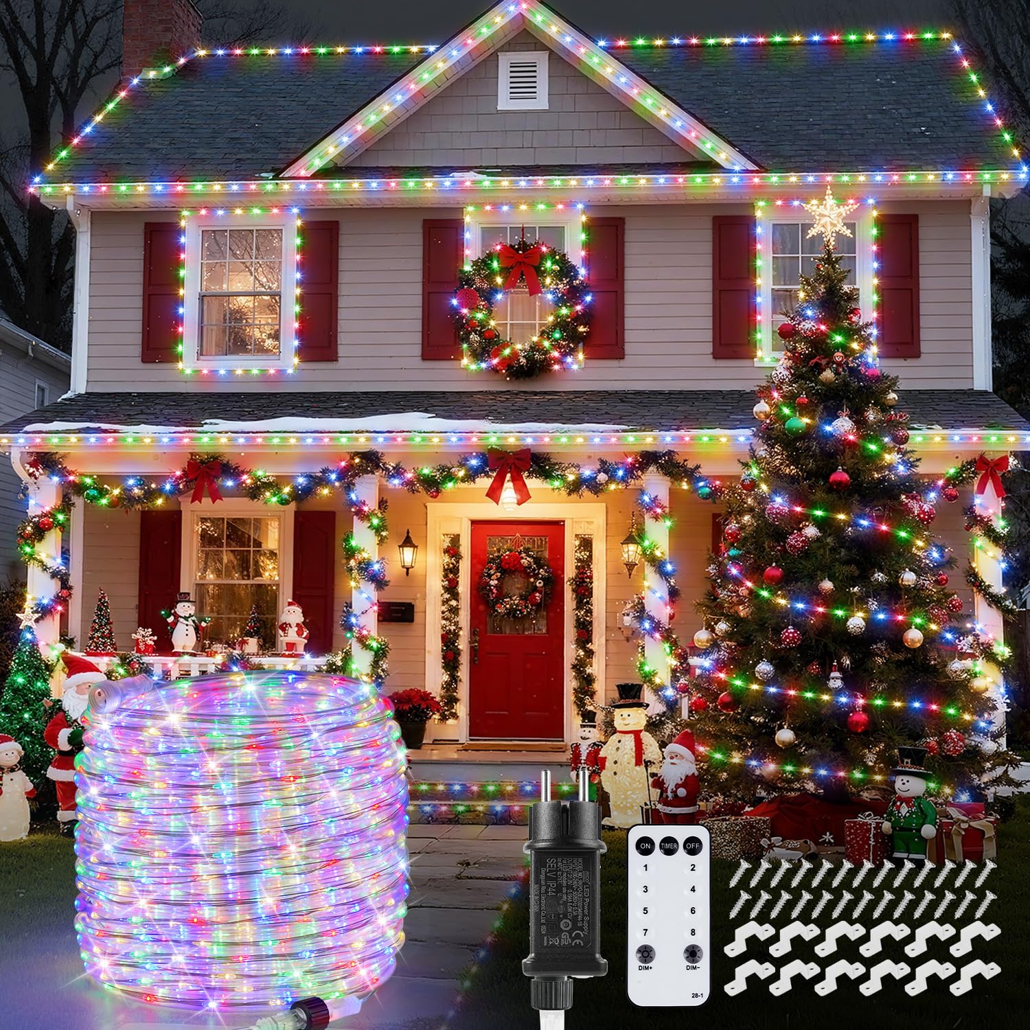StarryEver Tubo LED da 20 m per esterni, diametro 5,5 mm, 800 LED, illuminazione natalizia, multicolore, alimentazione elettrica, per Natale, giardino, balcone