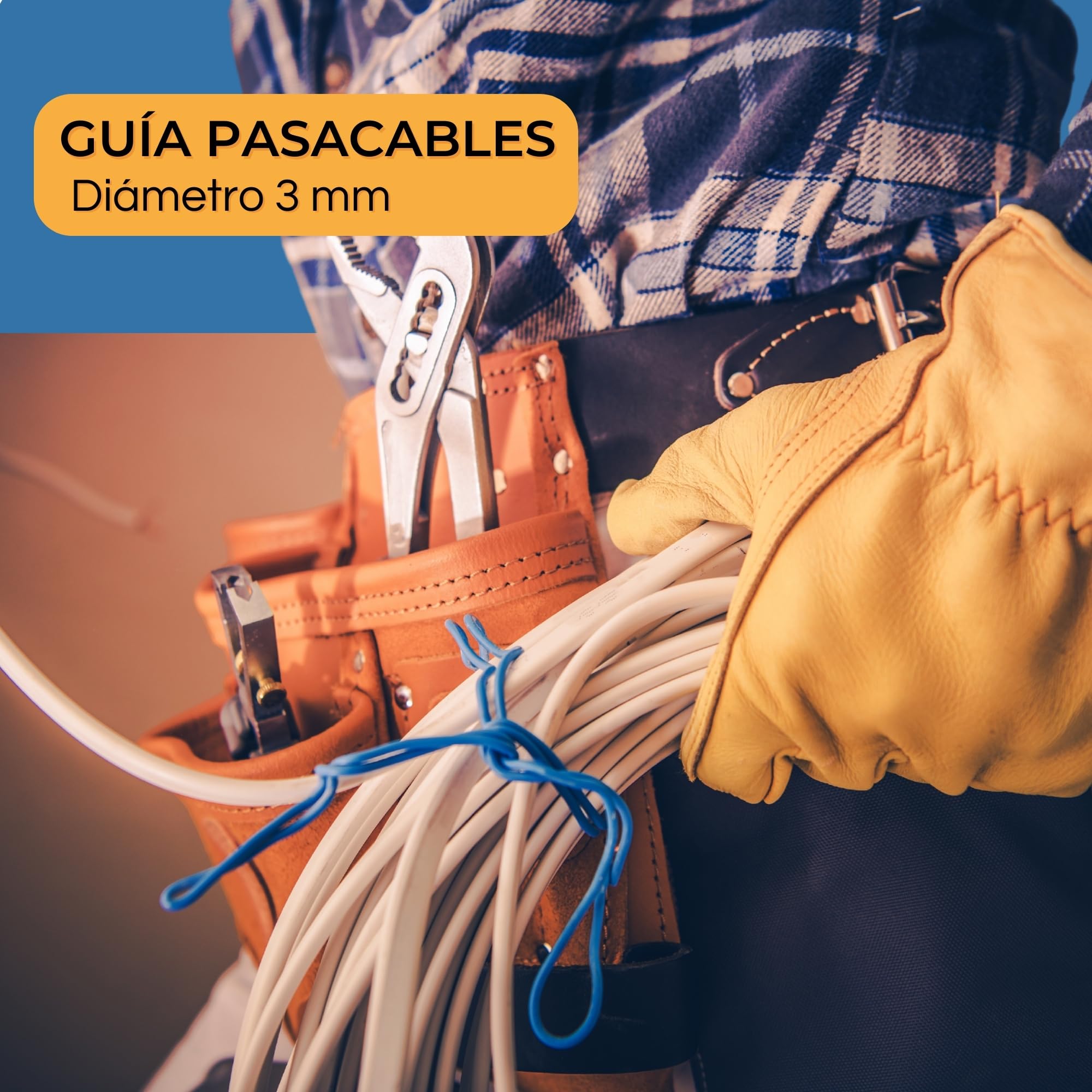 TECHZOCO Guía Pasacables de nylon, Pasacables de Nylon, Guía de Cableado Flexible, Tiracables de Nylon, Guía para Instalación Cables, Terminales Mixtos, Acero + Nylon, diámetro 3 mm x 5 metro largo