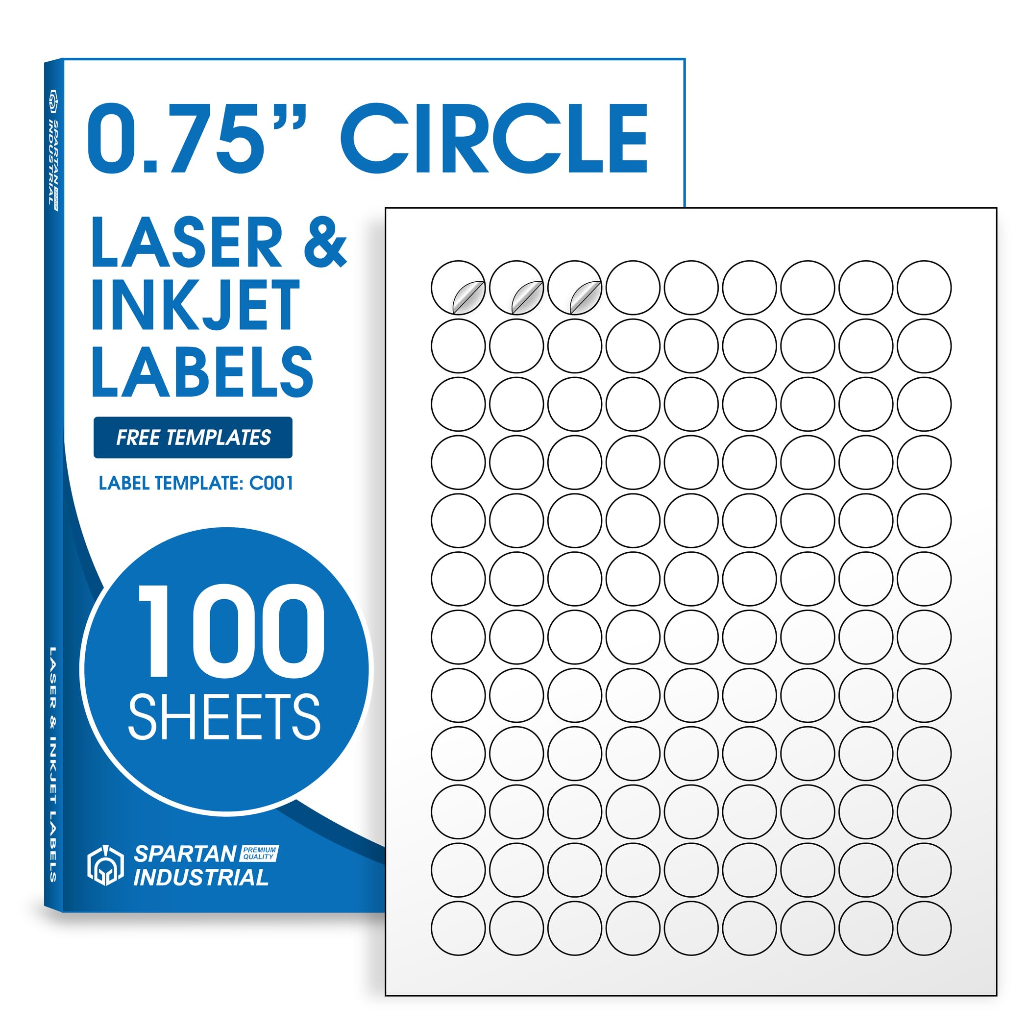 0.75" Printable Round Labels for Inkjet and Laser Printers - 10800 Blank Stickers, 100 Sheets for Price Tags, Thank You Stickers, QR Codes, Business