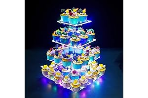 4-Tier Square Illuminated Cupcake Stand, Acrylic Display Tower with LED Light