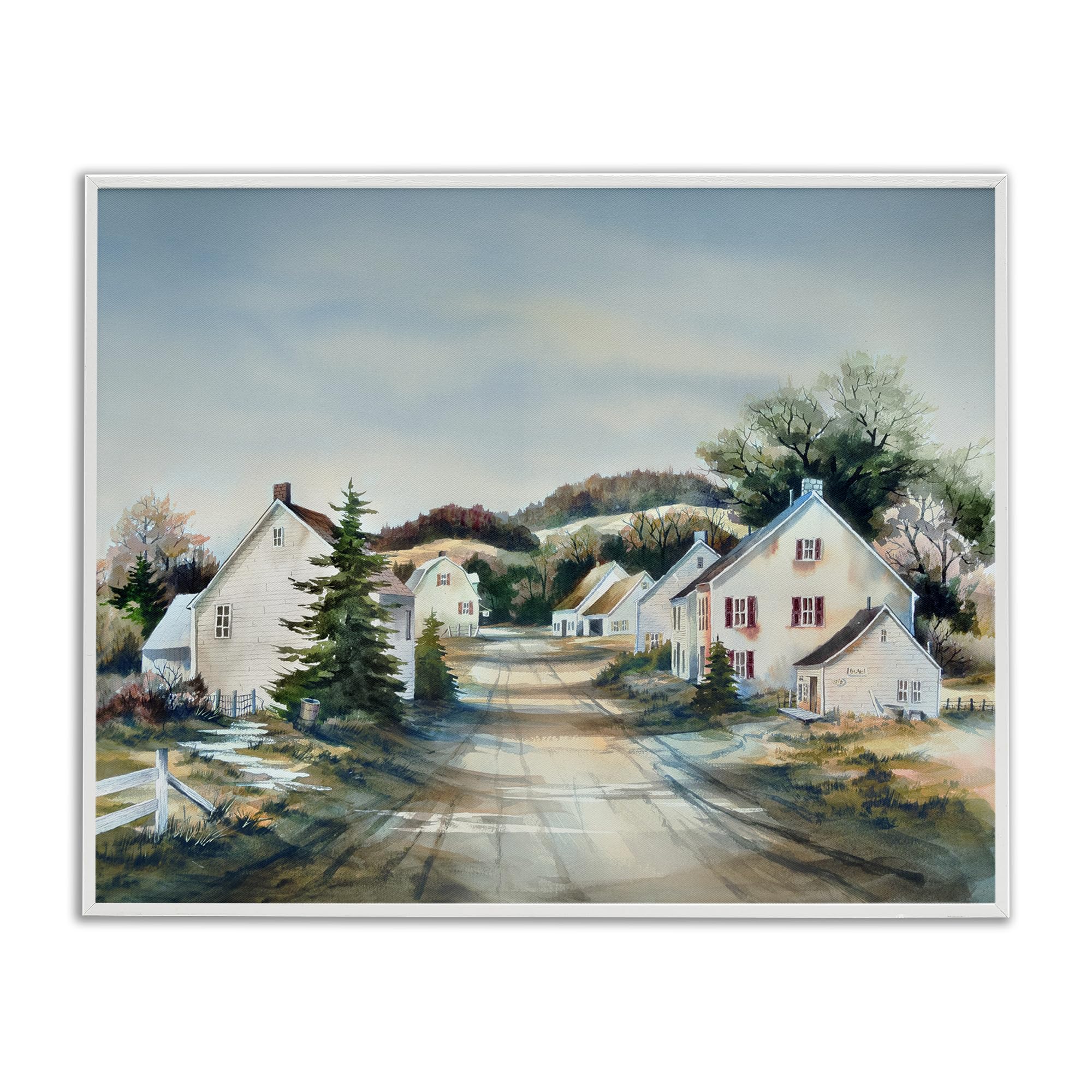 Stupell Industries Coastal White (Textured) Tranquil Village Road And Houses, 11 X 14 Inch Framed Giclée Print