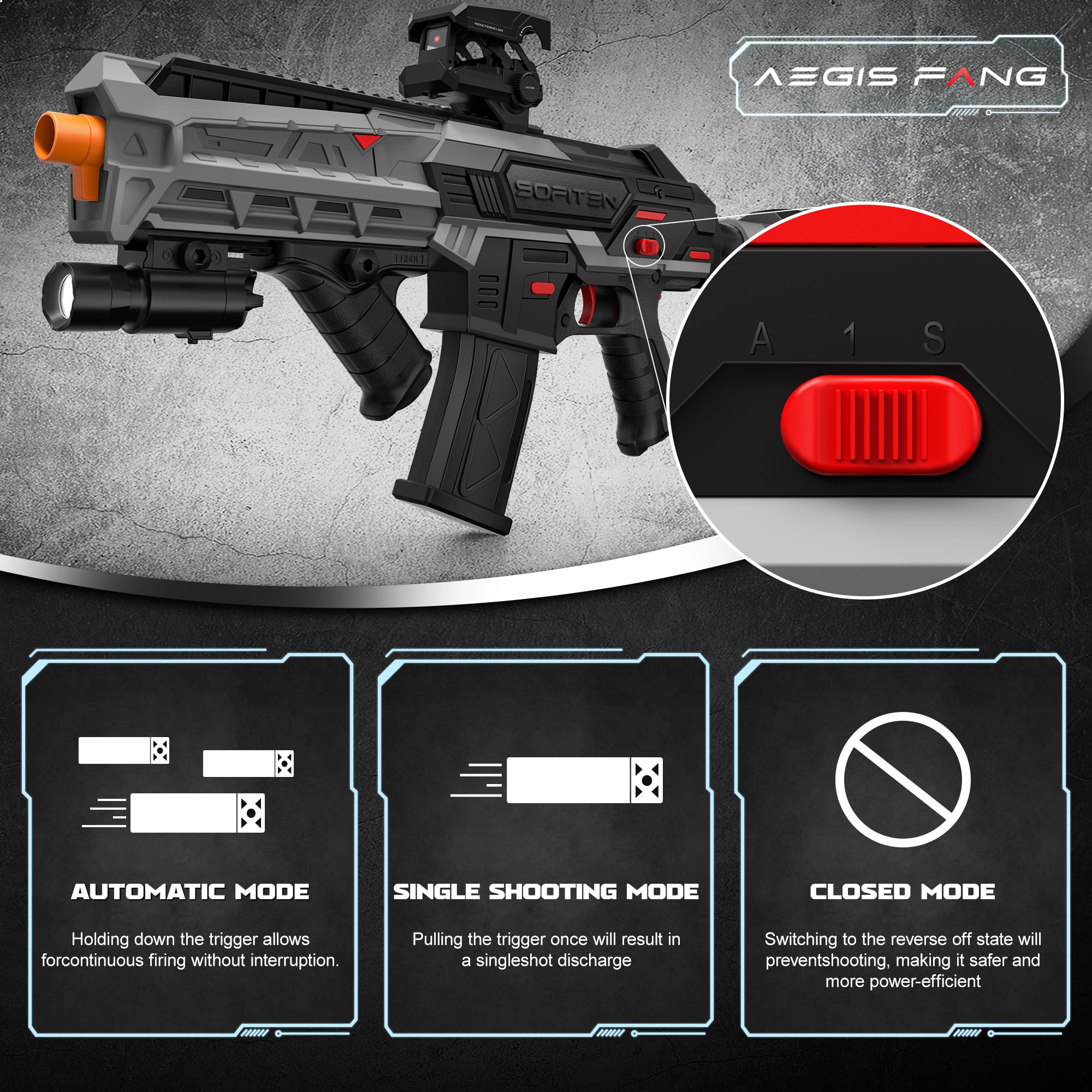 SOFITEN Toy Foam Blaster Guns Automatic Sniper Rifle Tactical Vest Toy Foam Blaster with 120 Darts IR and Flashlight The Shooting Outdoor Activity Game Gifts for 14+ Kids Men Birthday Xmas