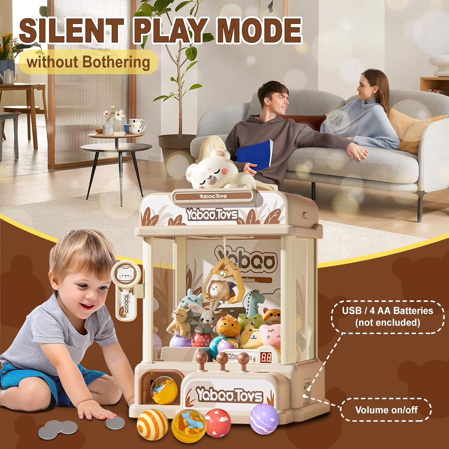 ORANGE OCEAN Large Claw Machine for Kids Girls Boys, Toy Claws Machine with Sound & Light, Vending Machine for 4 5 6 7 8 Years Old Girls, Idea Birthday Gifts for Kids Ages 3-5 4-6 4-8