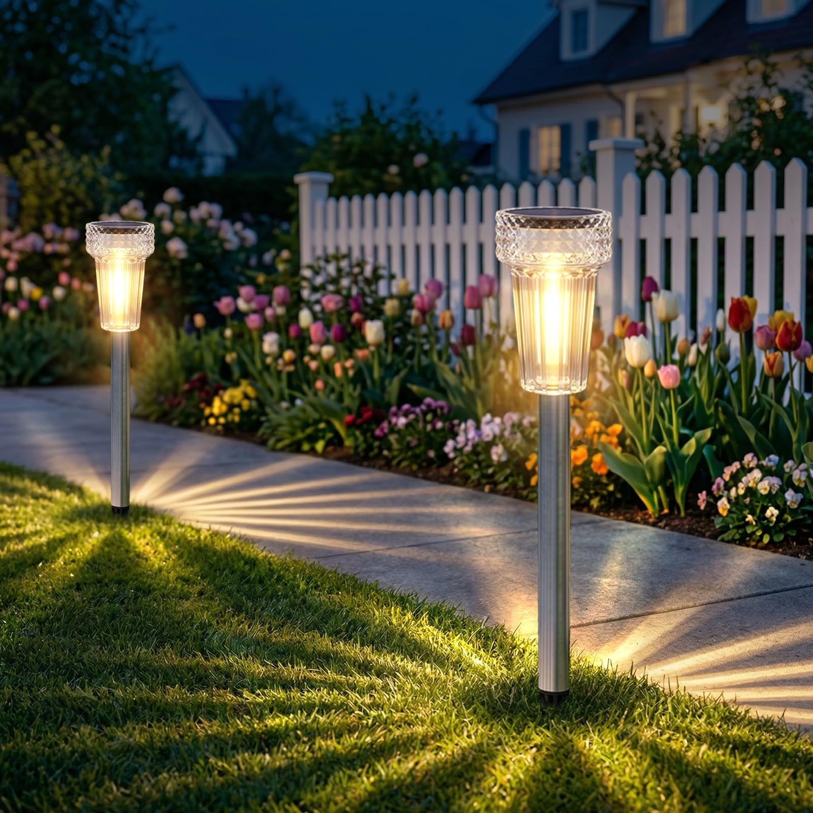 Mancra Solarleuchten für den Außenbereich, wasserdicht, 8 Stück, Edelstahl-Solarleuchten, Wolframstrahler, wasserdicht, Gartendekoration für Weg, Terrasse, Rasen, Gehweg