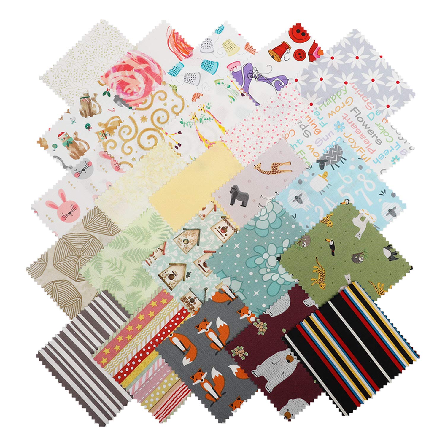 Chuanshui 50 Pcs 3.93" x 3.93" (10cm x 10cm) Cotton Fabric Squares Quilting Sewing Printed Precut Fabric Sheets for DIY Craft Patchwork
