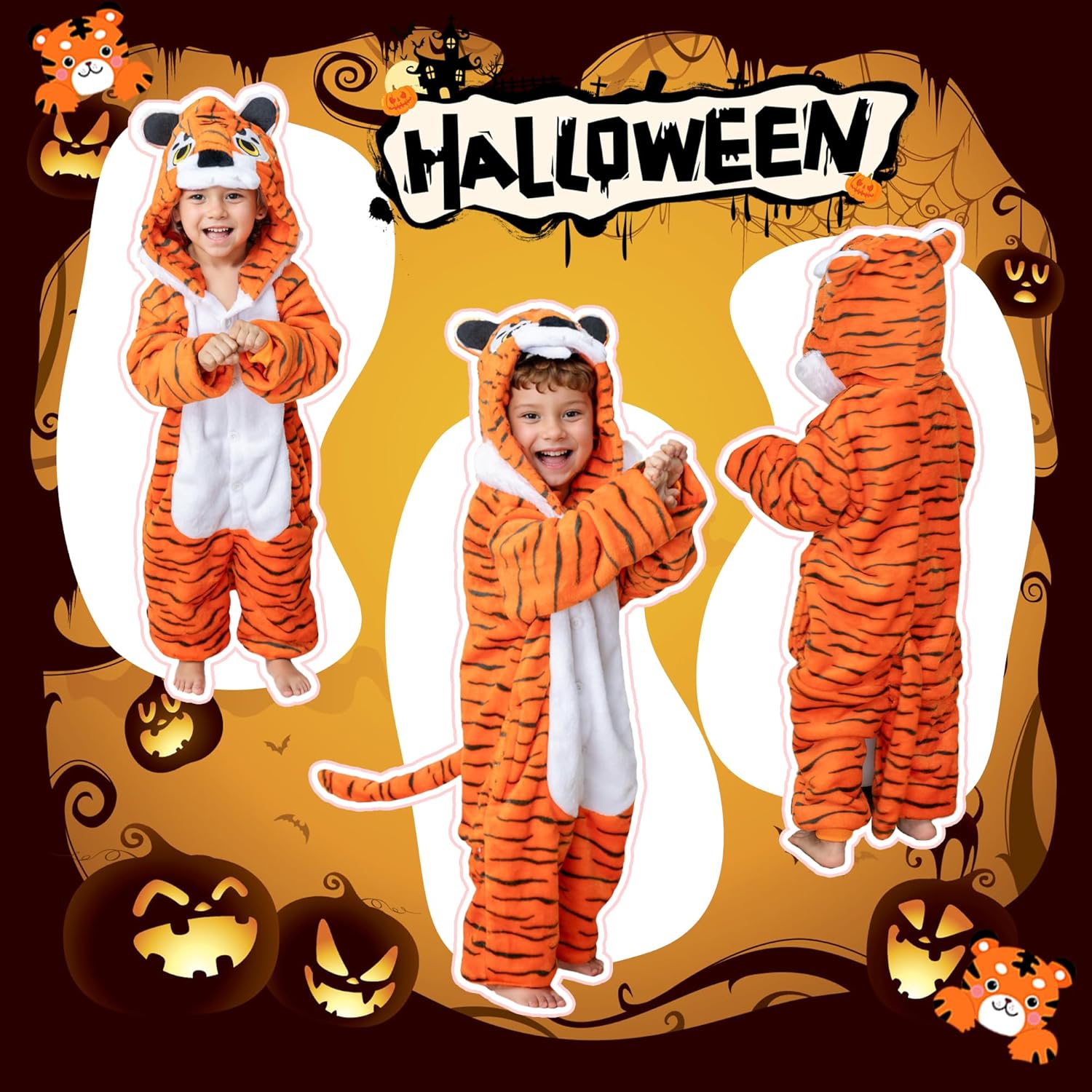 Breevo Halloween Dinosaur Tiger Panda Costume Kids Onesie 18M-8Y - Image 3