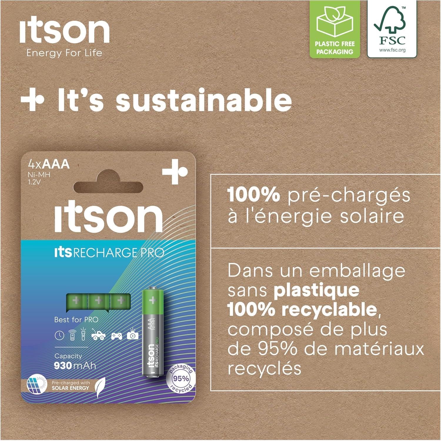 ITSON - Lote de 3 pilas recargables AAA Pro NiMH listas para usar, 930 mAh, ideales para dispositivos fotográficos, mandos de juego, juguetes para niños