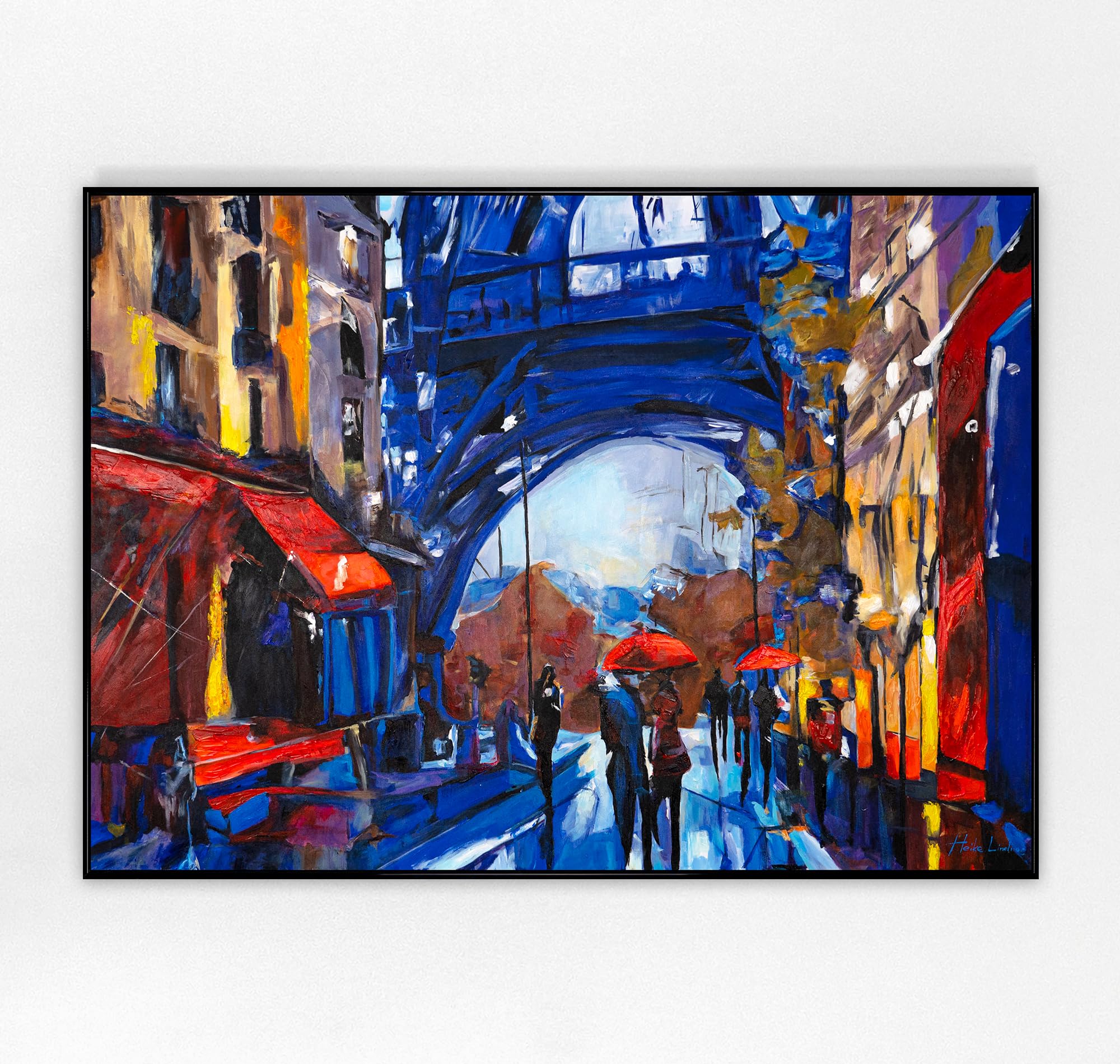 YS-Art Handgemaltes Acryl Gemälde 90x90cm - Abstrakt Frankreich Eiffelturm Wandbild