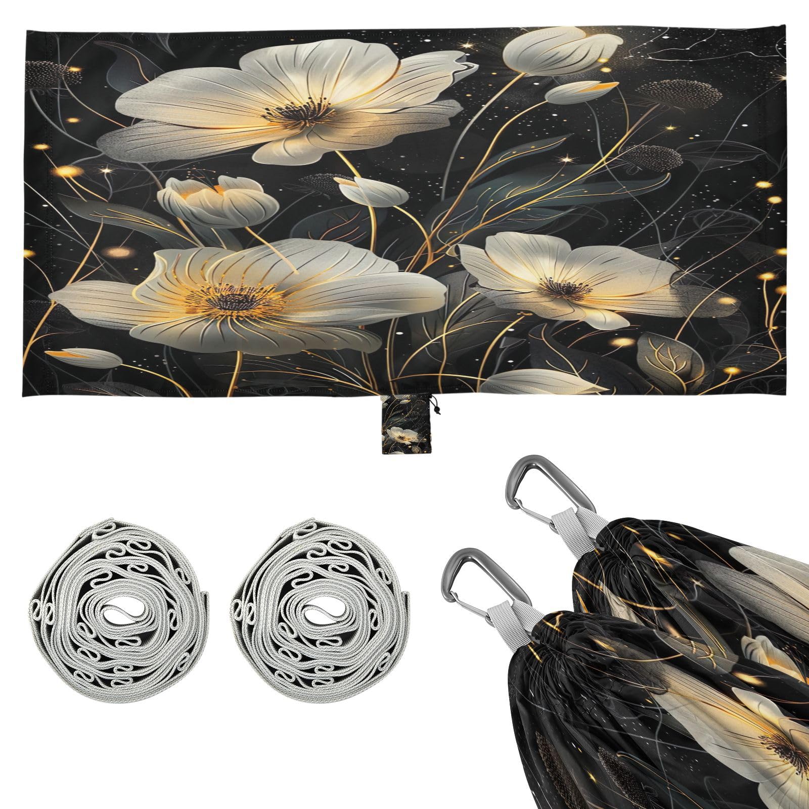 Kigai Beauty Flower Camping Hammock Durable & Portable Travel Hammock Holds 330lbs with Tree Strapsm, Pocket, Camping Accessories