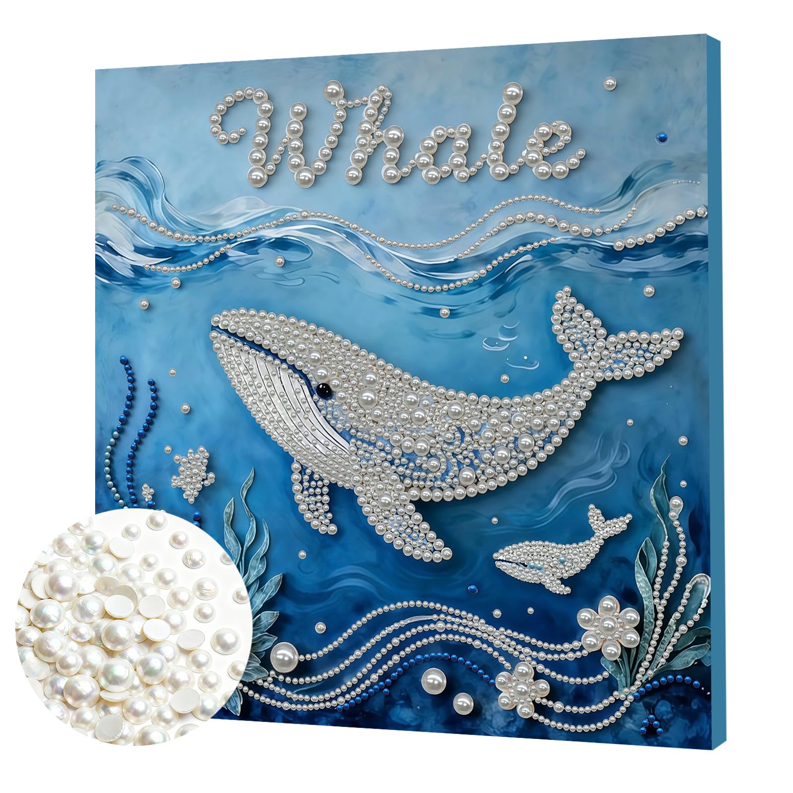 DIY Pearl Painting Kit with Wooden Frame, 3D Plastic Pearl Gemstone Ocean Art Craft for Adults Beginners, Diamond Art Kits for Adults, Home Wall Decor Ready Gift for Women(Whale)(30 * 30cm)
